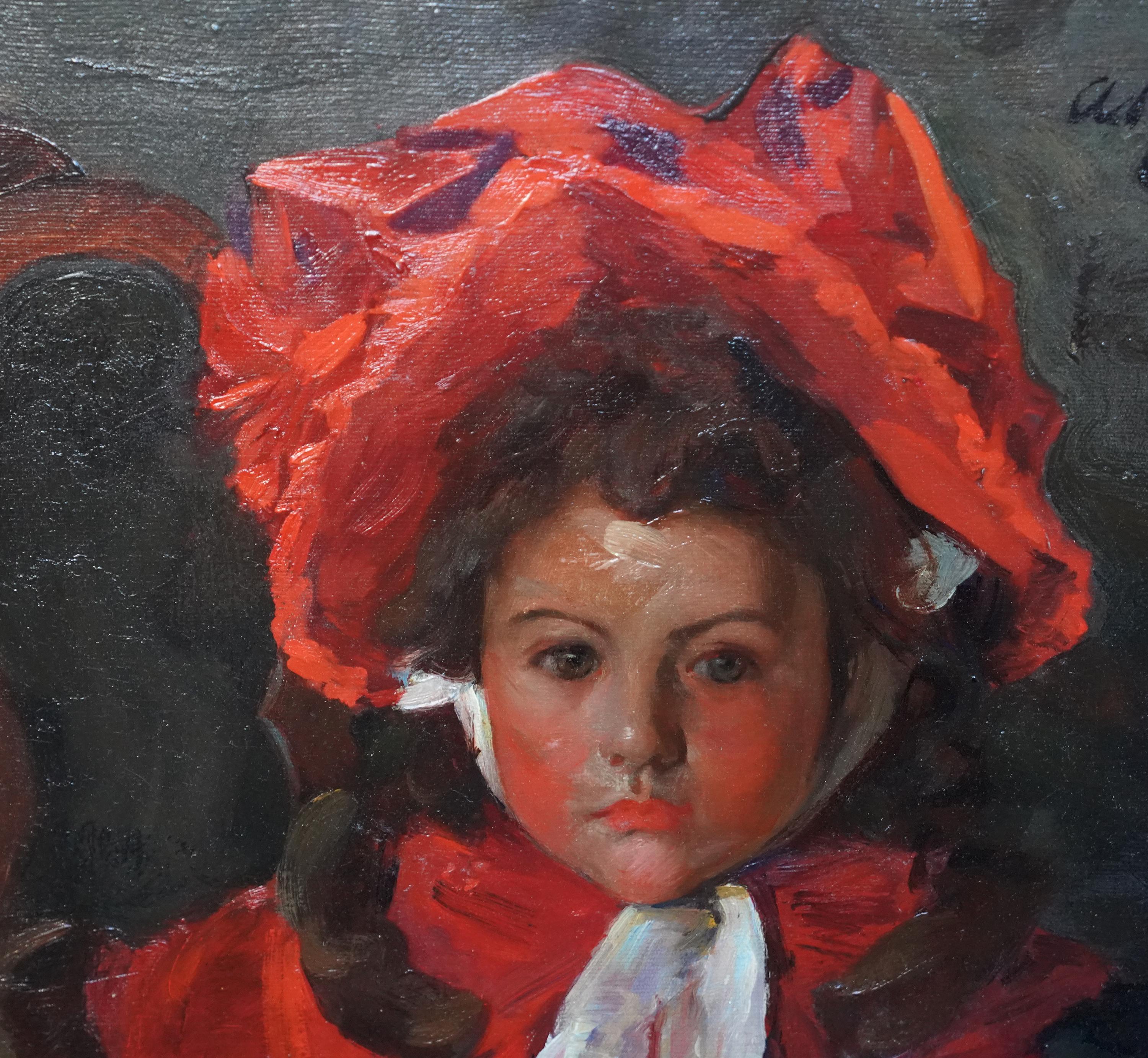 Porträt eines Mädchens in Rot – schottisches Ölgemälde eines Mädchens aus Glasgow, 1900 im Angebot 2