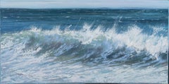 "Coastal Surf" horizontal oil painting of waves crashing in the ocean