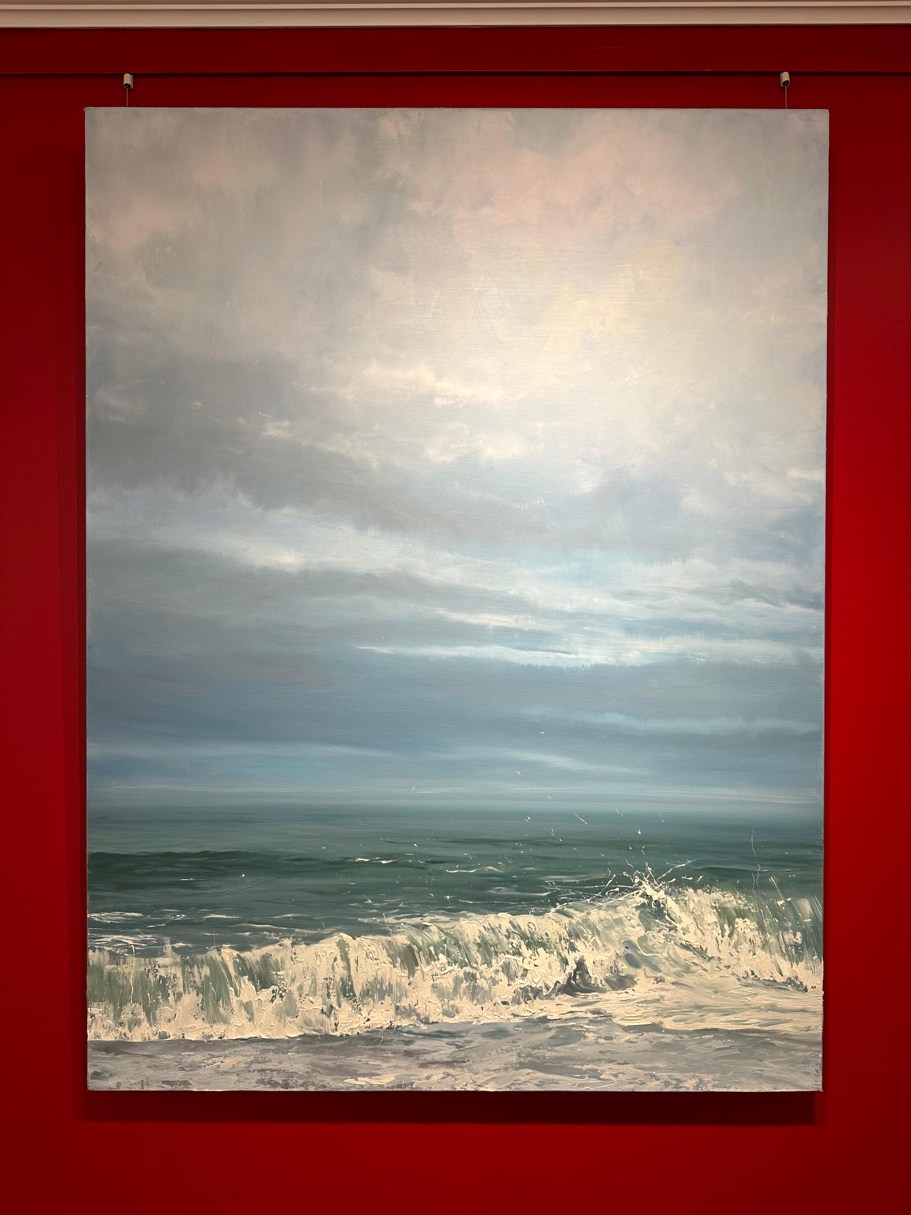 „“Erhabener Himmel““ Wirbelnde Welle mit großem Himmel in Blau und Grün – Painting von Annie Wildey