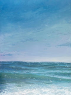 "Gentle Breeze IV" oil painting of ocean waves with blue sky and clouds