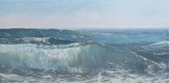 "Glistening Roll" horizontal oil painting of waves in the ocean