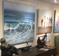 "Glistening Roller" Ocean Wave in Blue and Green with Paint Splatters