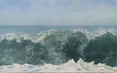 "Morning Crest" Cresting Wave and Sky in Blues and Greens