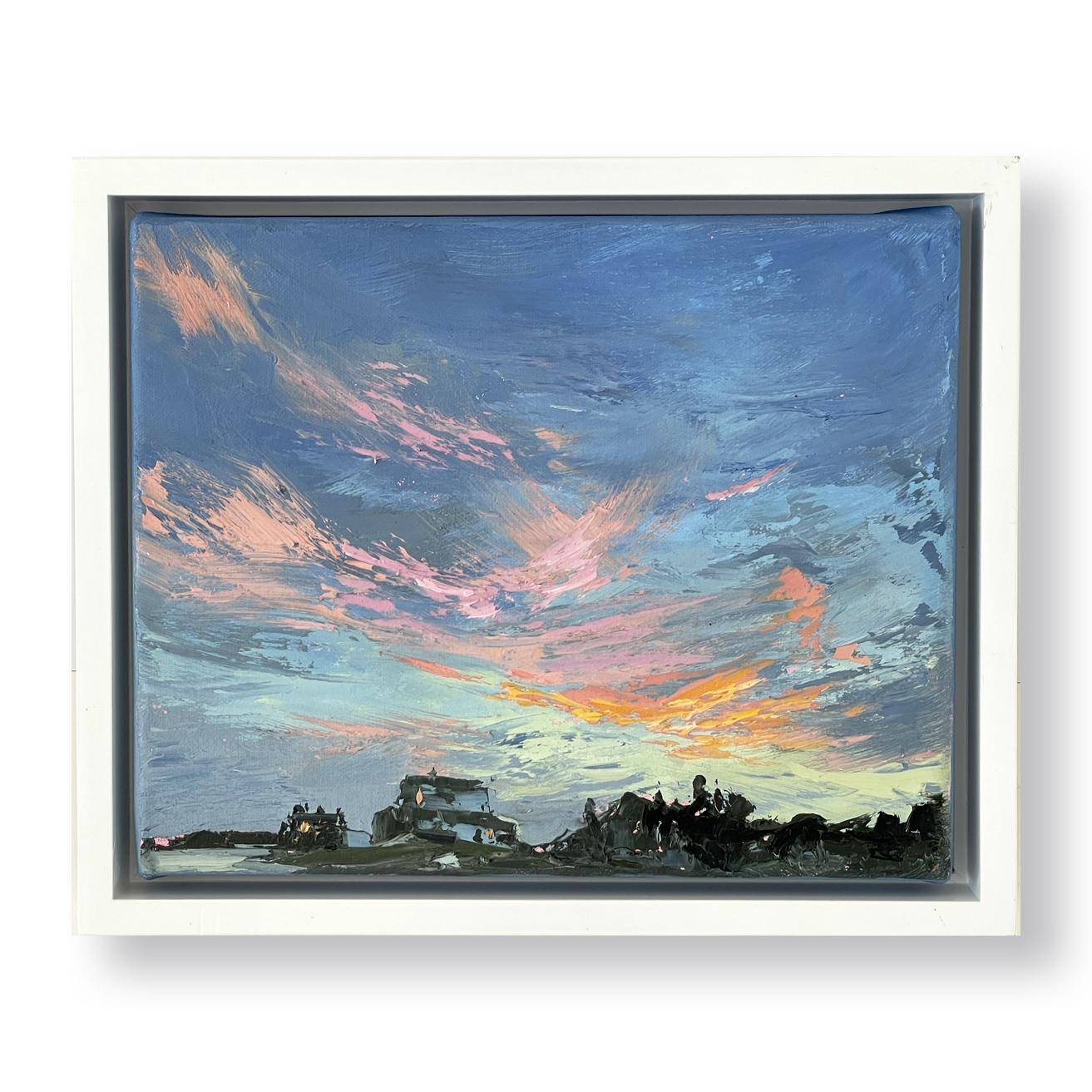 „Skies Delight II“ Blauer und orangefarbener Himmel bei Sonnenuntergang. – Painting von Annie Wildey