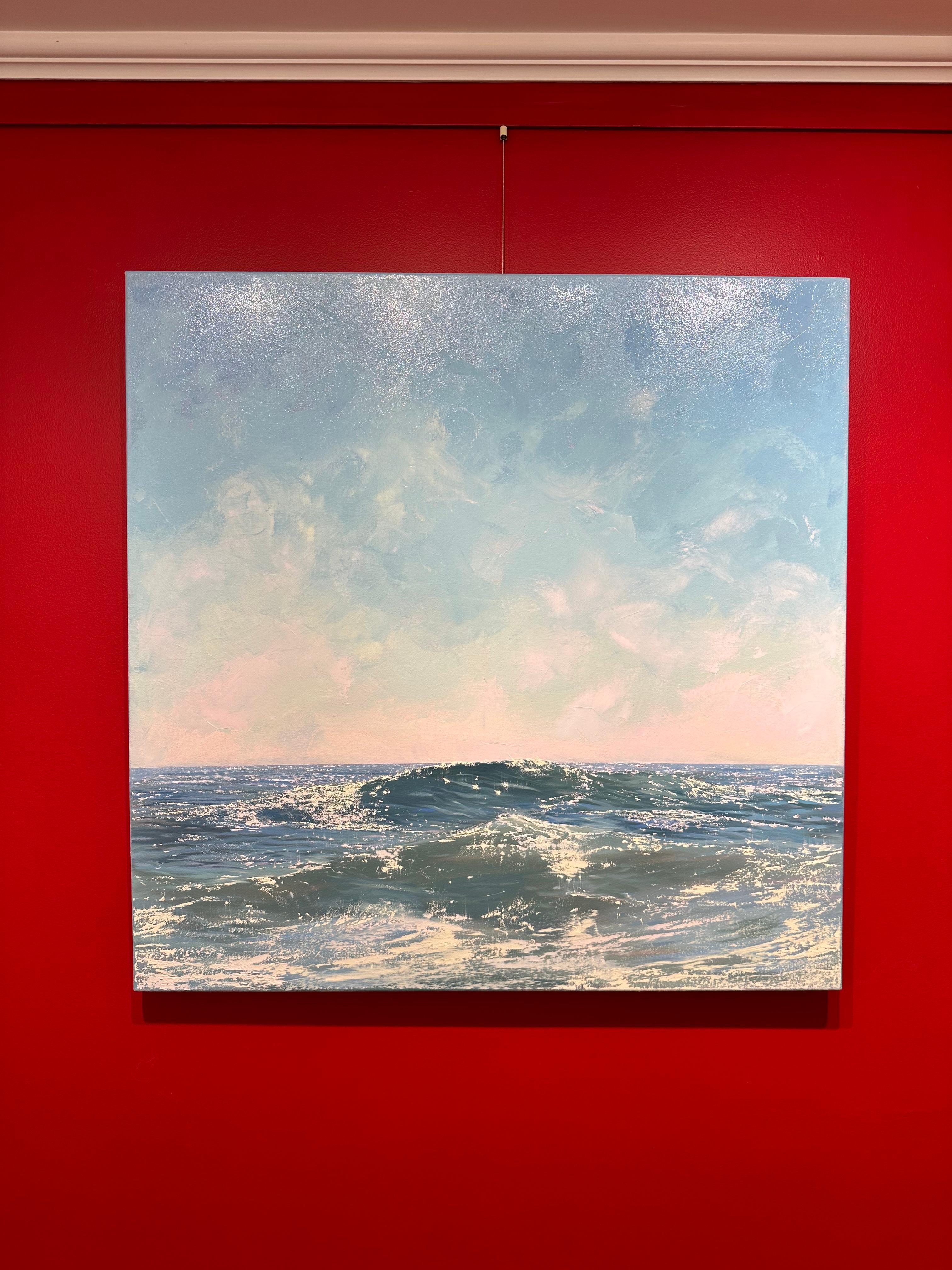 „Summer Breeze I“ Hyperrealistisches Gemälde eines Mohnblumen Meeres. – Painting von Annie Wildey