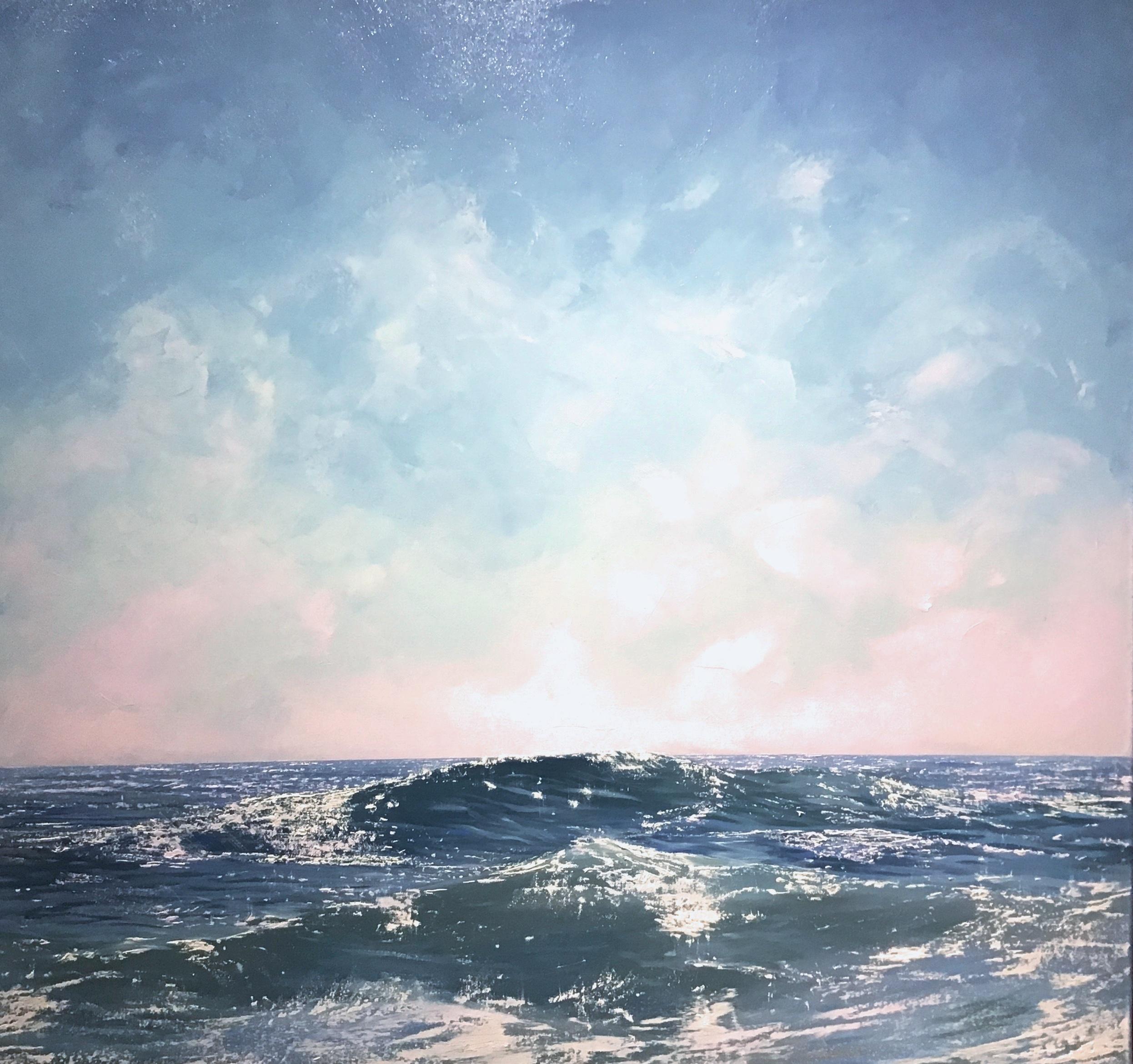 Annie Wildey Landscape Painting – „Summer Breeze I“ Hyperrealistisches Gemälde eines Mohnblumen Meeres.