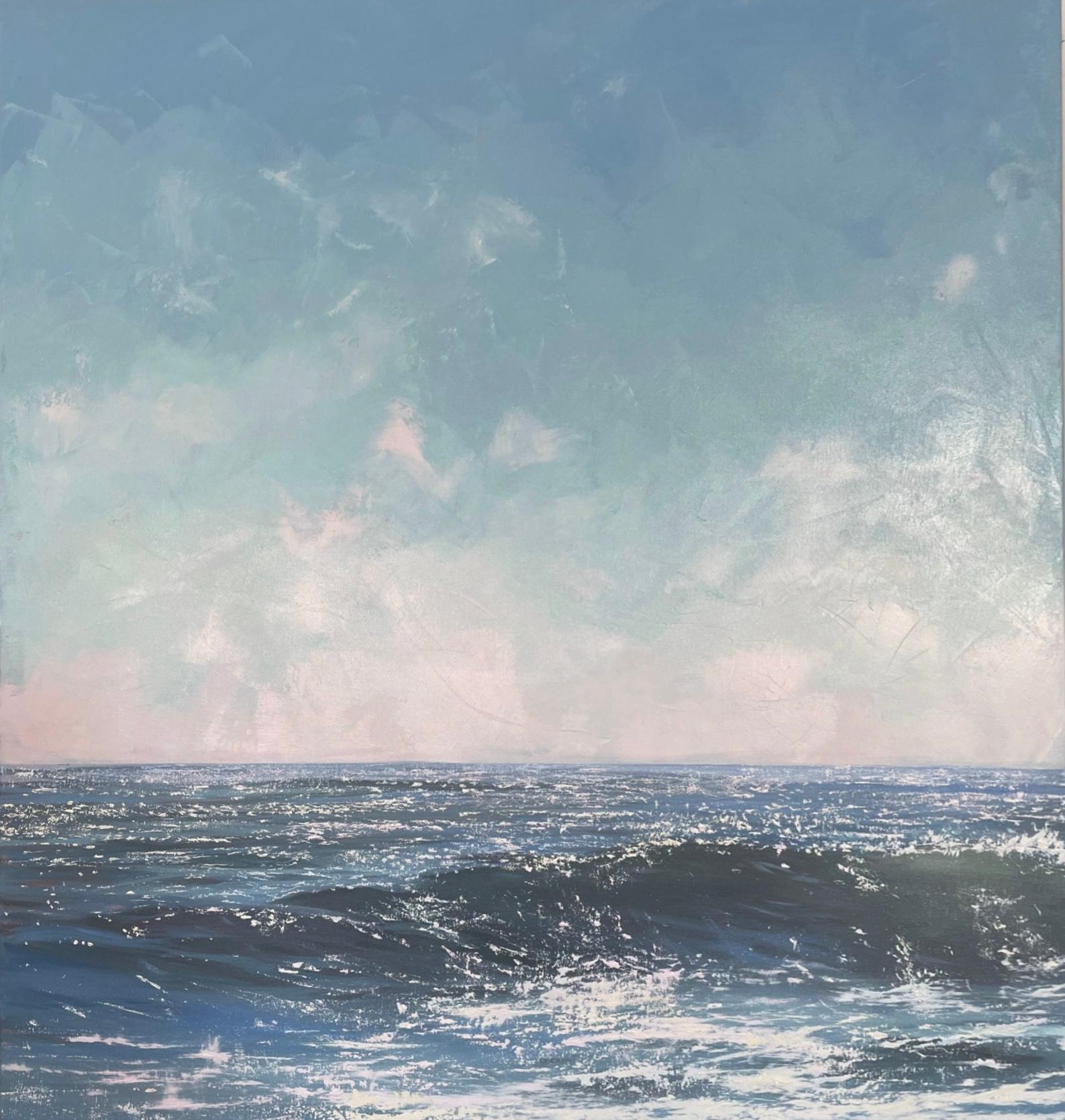 Annie Wildey Landscape Painting - "Summer Breeze II" Hyperrealistic painting of a choppy blue sea.