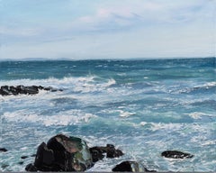 "Summer Rocks n' Surf III" oil painting of waves crashing on rocks in the ocean