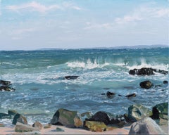 "Summer Rocks n' Surf IV" oil painting of waves crashing on rocks in the ocean