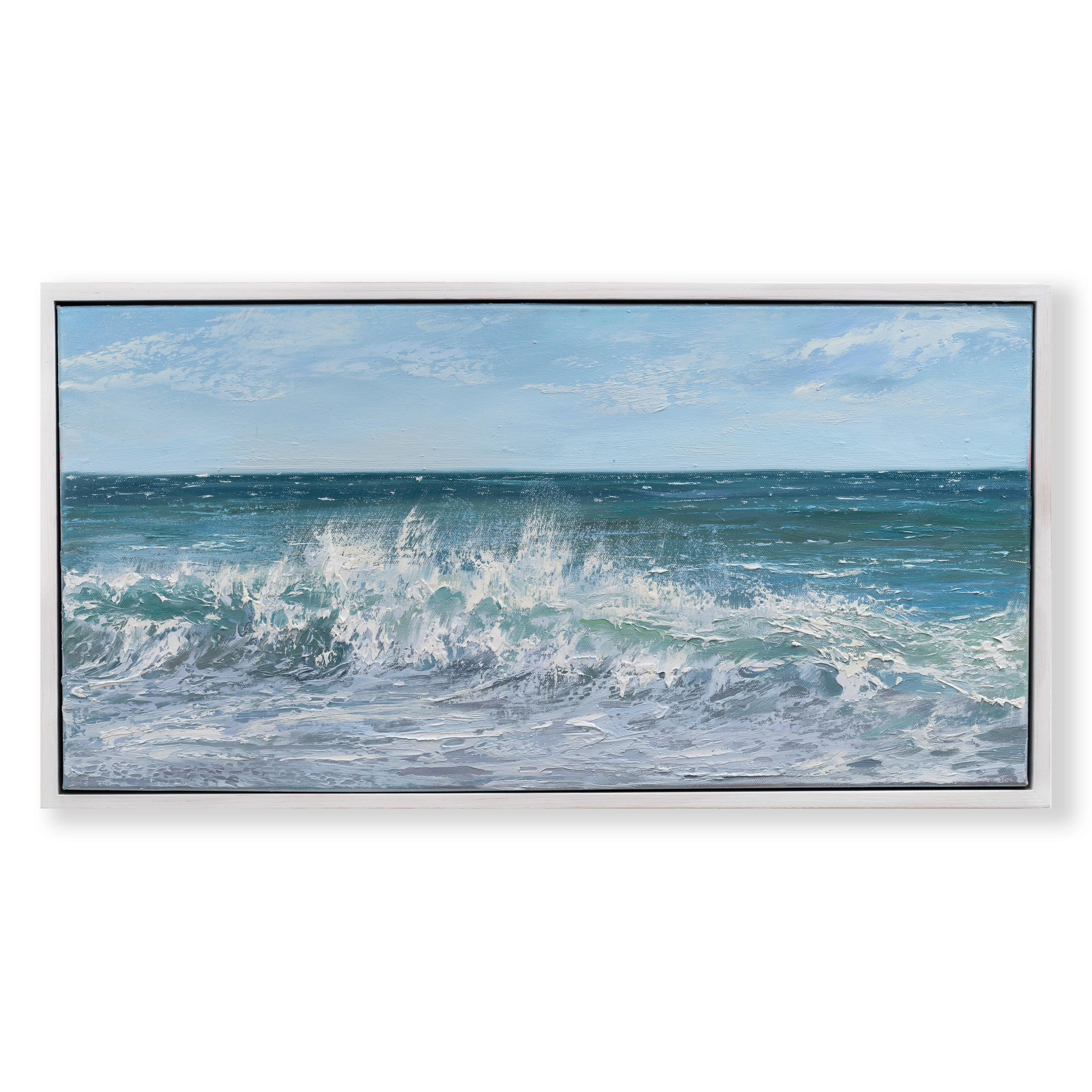 „Summer Surf II“ horizontales Ölgemälde mit Wellen, die im Meer zerbrechen – Painting von Annie Wildey