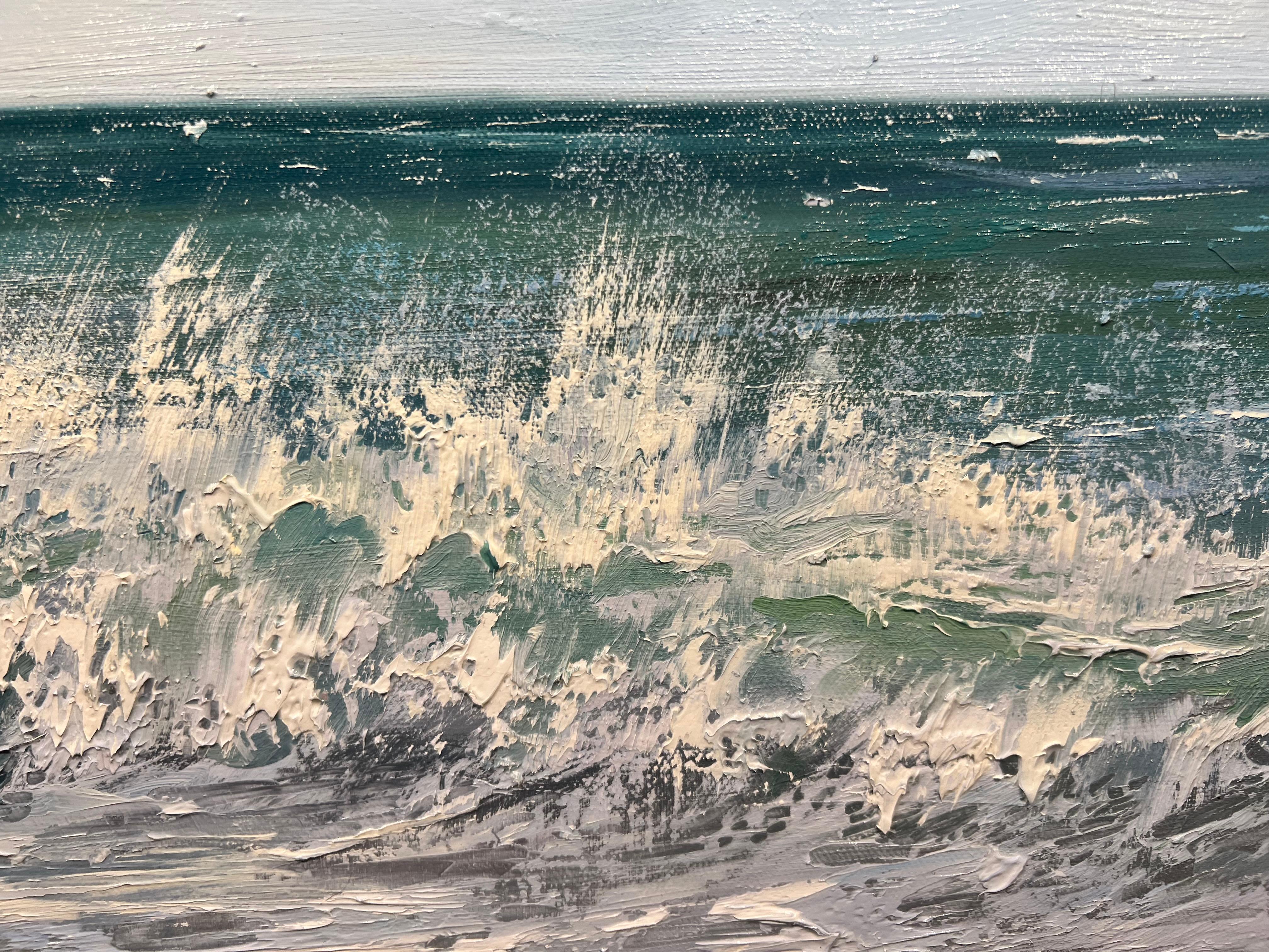 „Summer Surf II“ horizontales Ölgemälde mit Wellen, die im Meer zerbrechen im Angebot 1