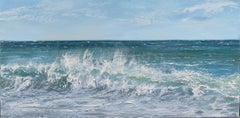 "Summer Surf II" horizontal oil painting of waves crashing in the ocean