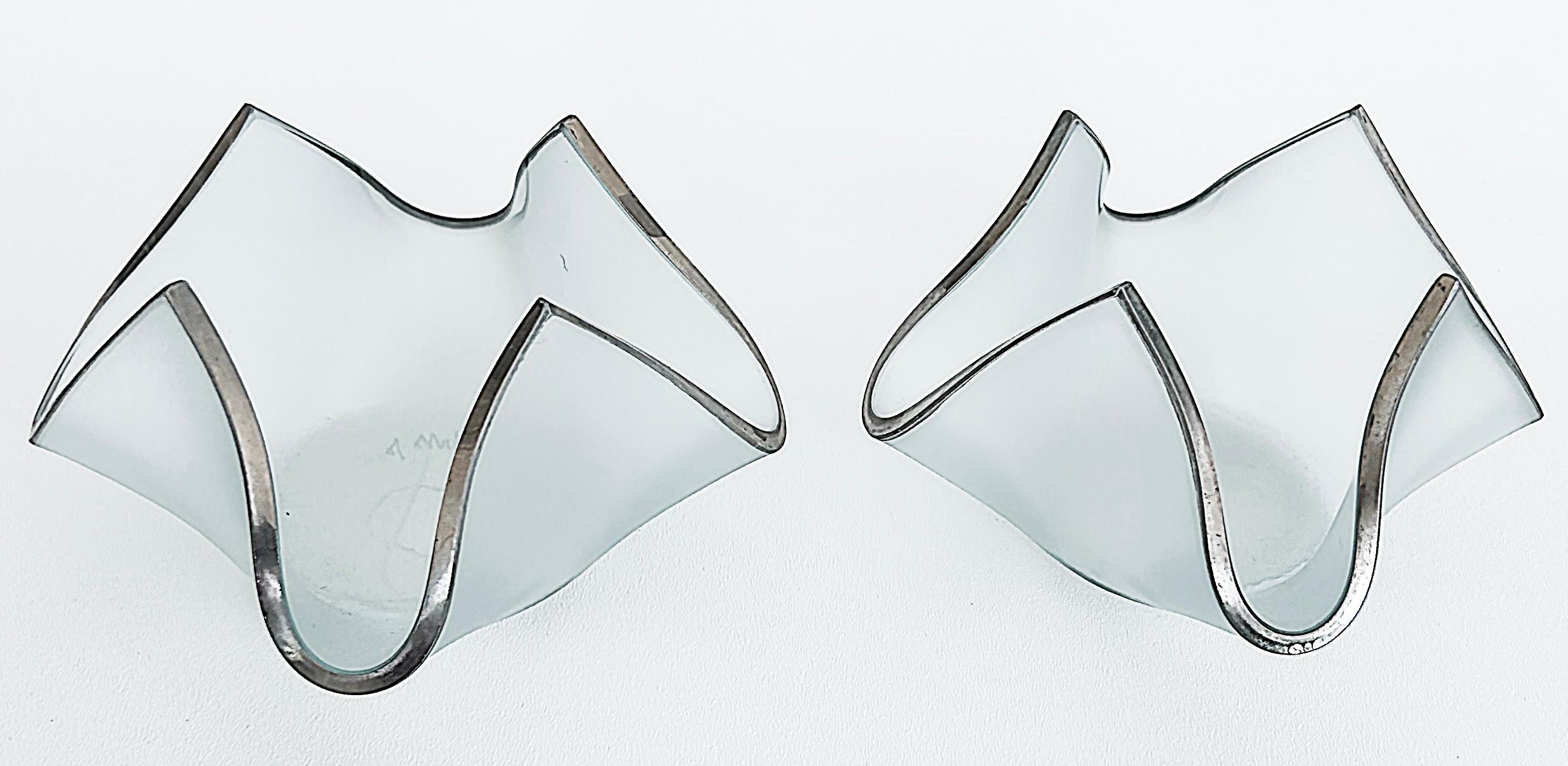 Annieglass Taschentuch Satiniertes Glas Platin Votiv-Kerzenhalter, Paar (Handgefertigt) im Angebot