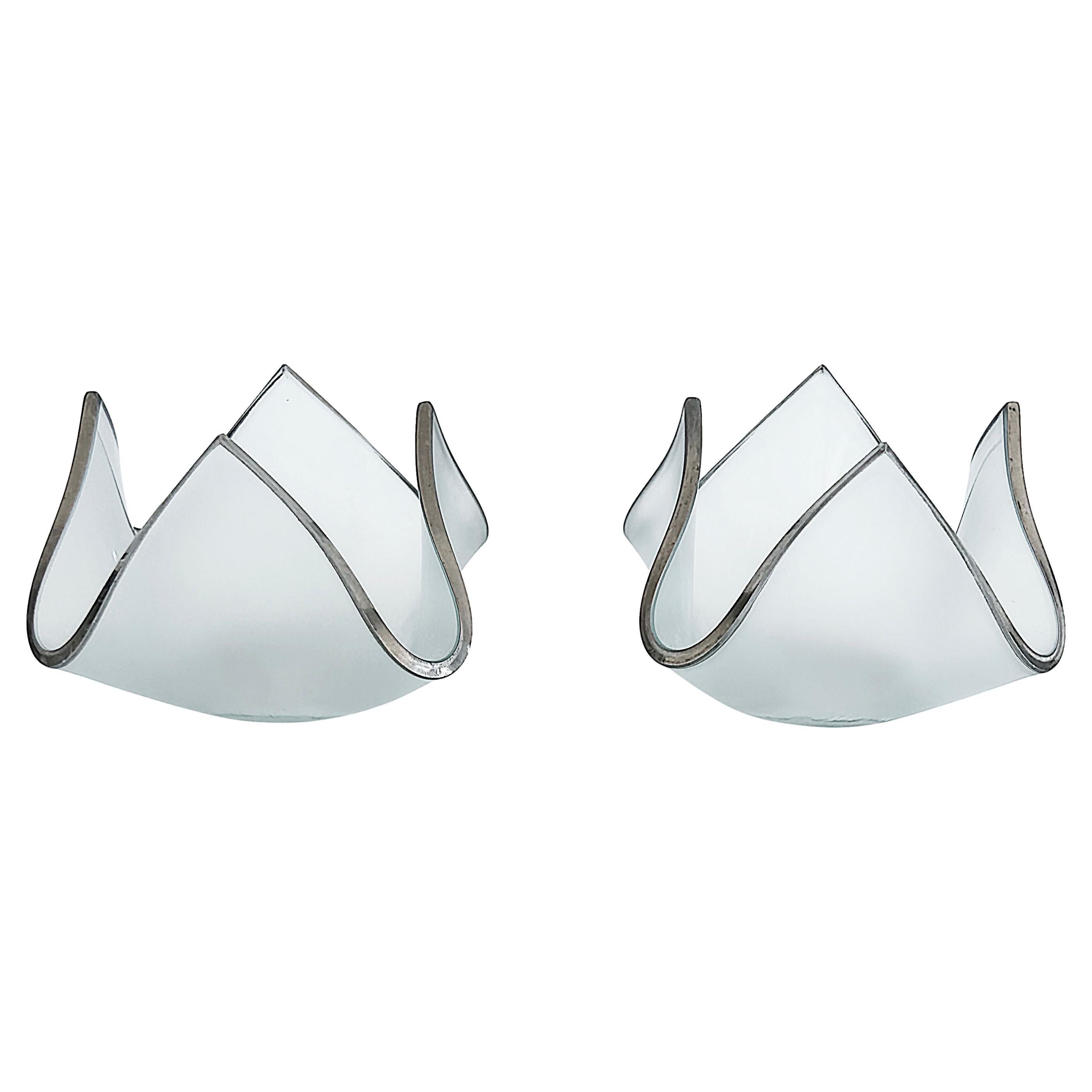 Annieglass Taschentuch Satiniertes Glas Platin Votiv-Kerzenhalter, Paar im Angebot