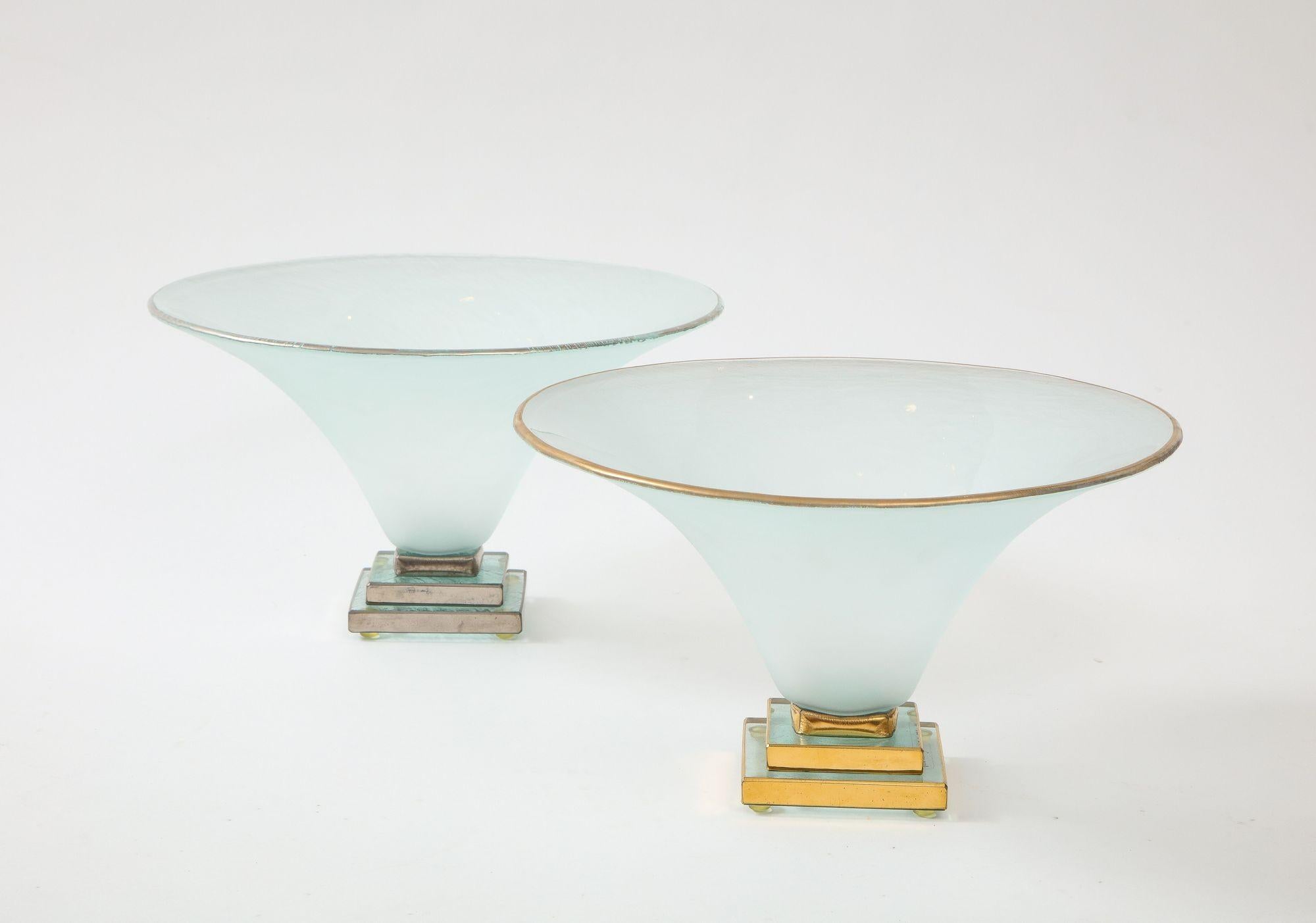 American Annieglass Studio Art Glass Footed Bowls