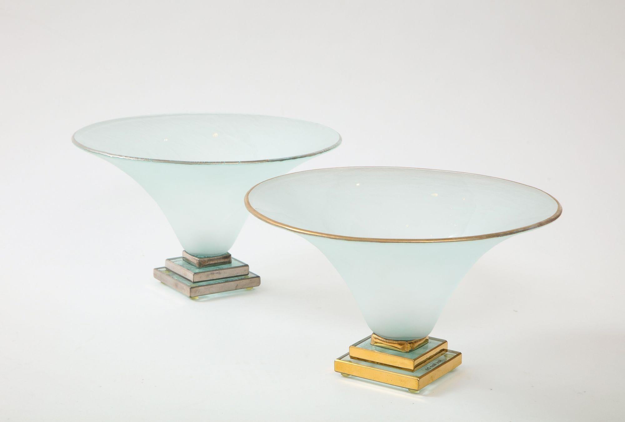 Gilt Annieglass Studio Art Glass Footed Bowls