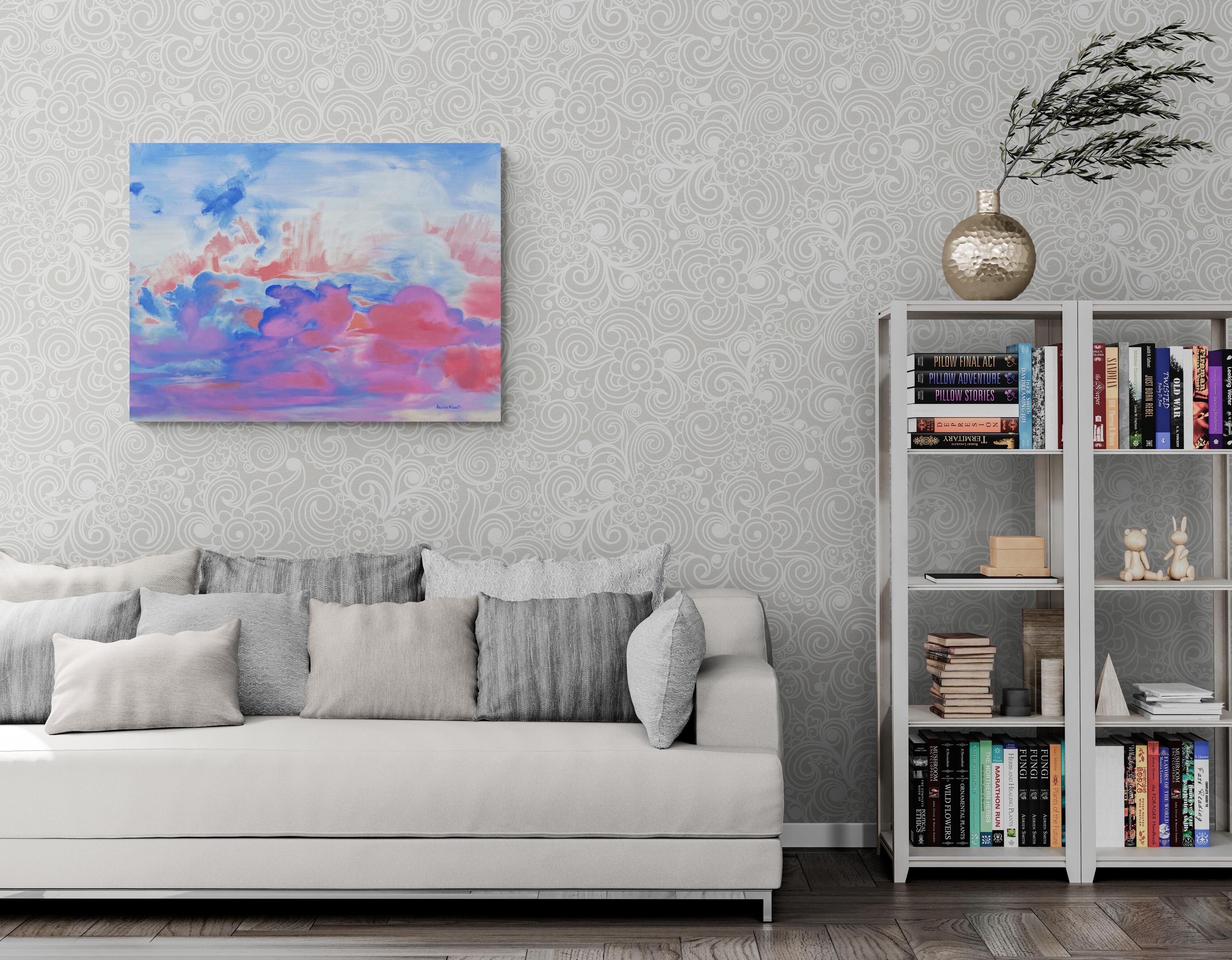 Afterglow (Ventana, Paisaje, Cálido, Azulado, Vibrante, Ensoñador, ~29% DESCUENTO) - Painting Surrealista de Annieo Klaas