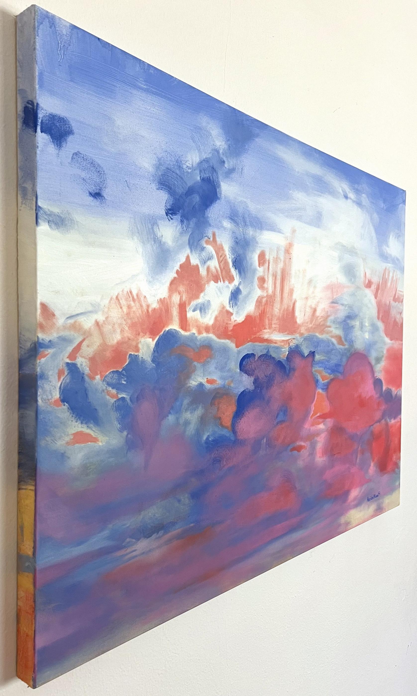 Afterglow (Ventana, Paisaje, Cálido, Azulado, Vibrante, Ensoñador, ~29% DESCUENTO) - Landscape Painting Púrpura de Annieo Klaas