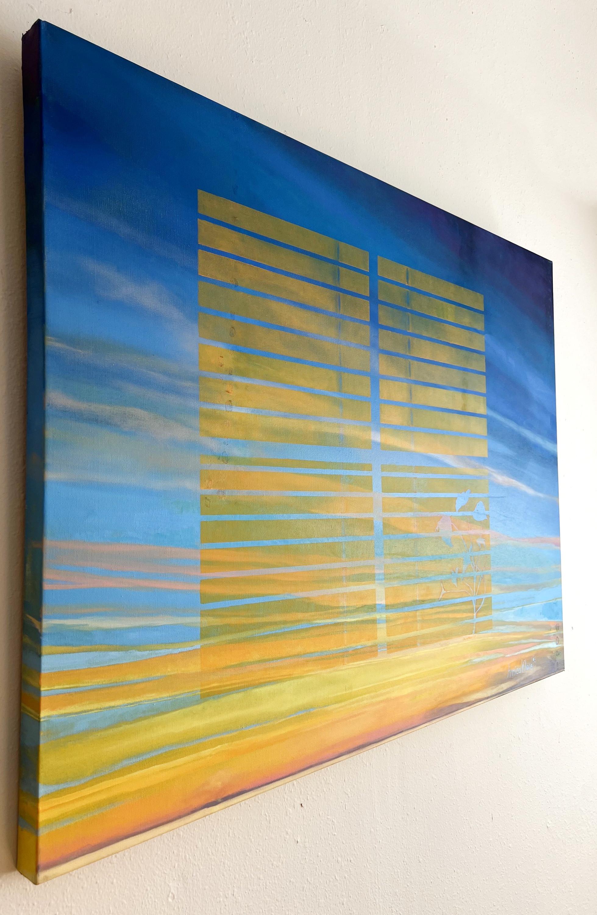 Tamizar el Cielo en Capas (Ventana, Paisaje, Cálido, Ensoñador, ~29% DESCUENTO) - Figurative Painting Beige de Annieo Klaas