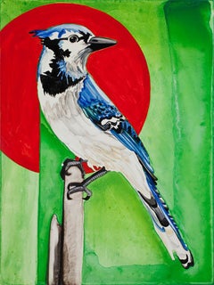 « Blue Jay », peinture d'animaux, aquarelle sur panneau, couleurs vives