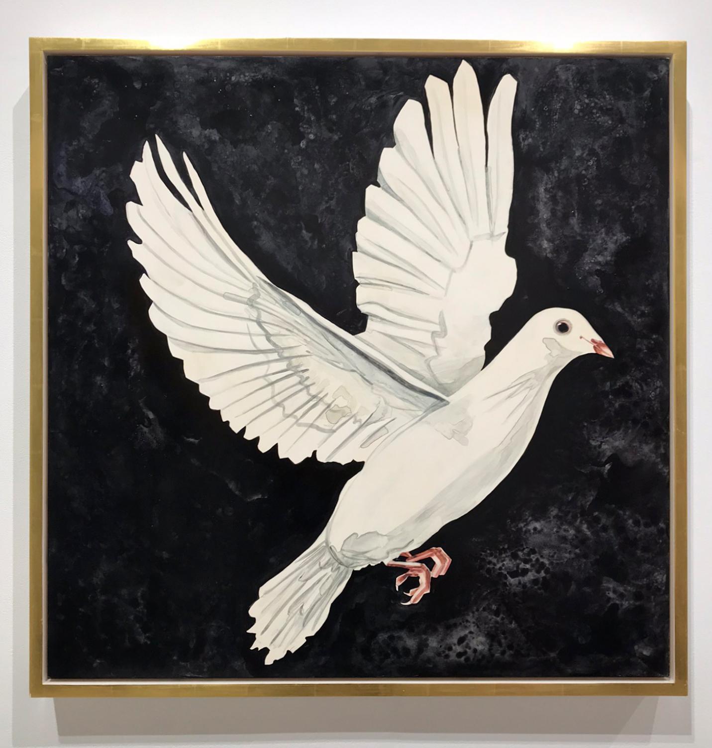 „Dove Diptychon“ Schwarzes und weißes Diptychon-Gemälde, Aquarell auf Karton, gerahmt im Angebot 1