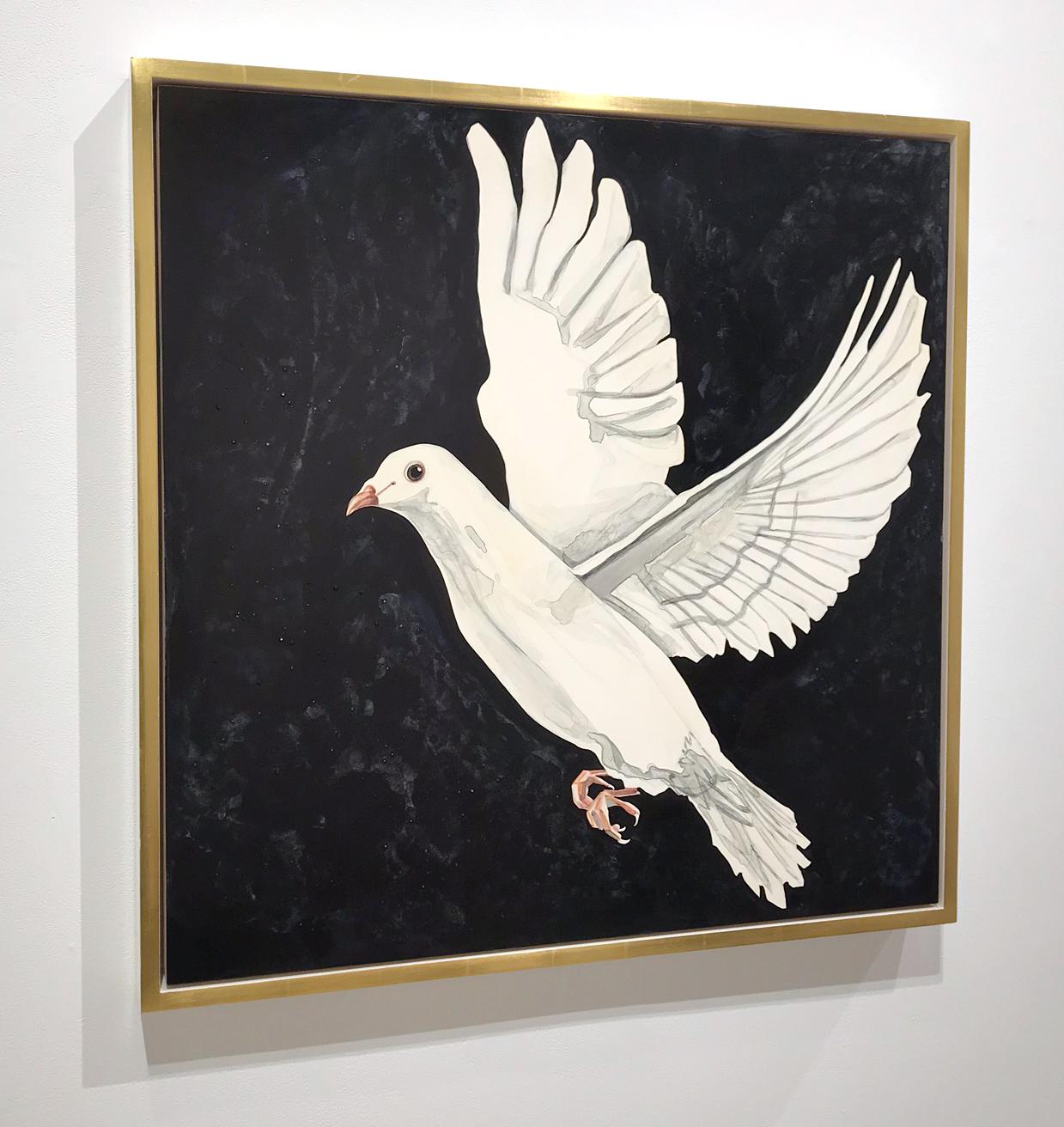 „Dove Diptychon“ Schwarzes und weißes Diptychon-Gemälde, Aquarell auf Karton, gerahmt im Angebot 2