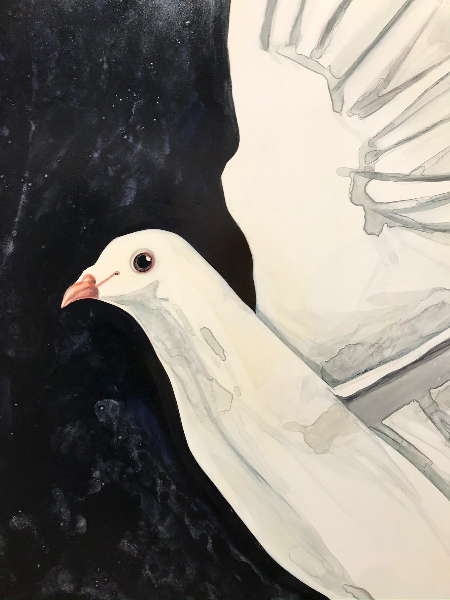 „Dove Diptychon“ Schwarzes und weißes Diptychon-Gemälde, Aquarell auf Karton, gerahmt im Angebot 3