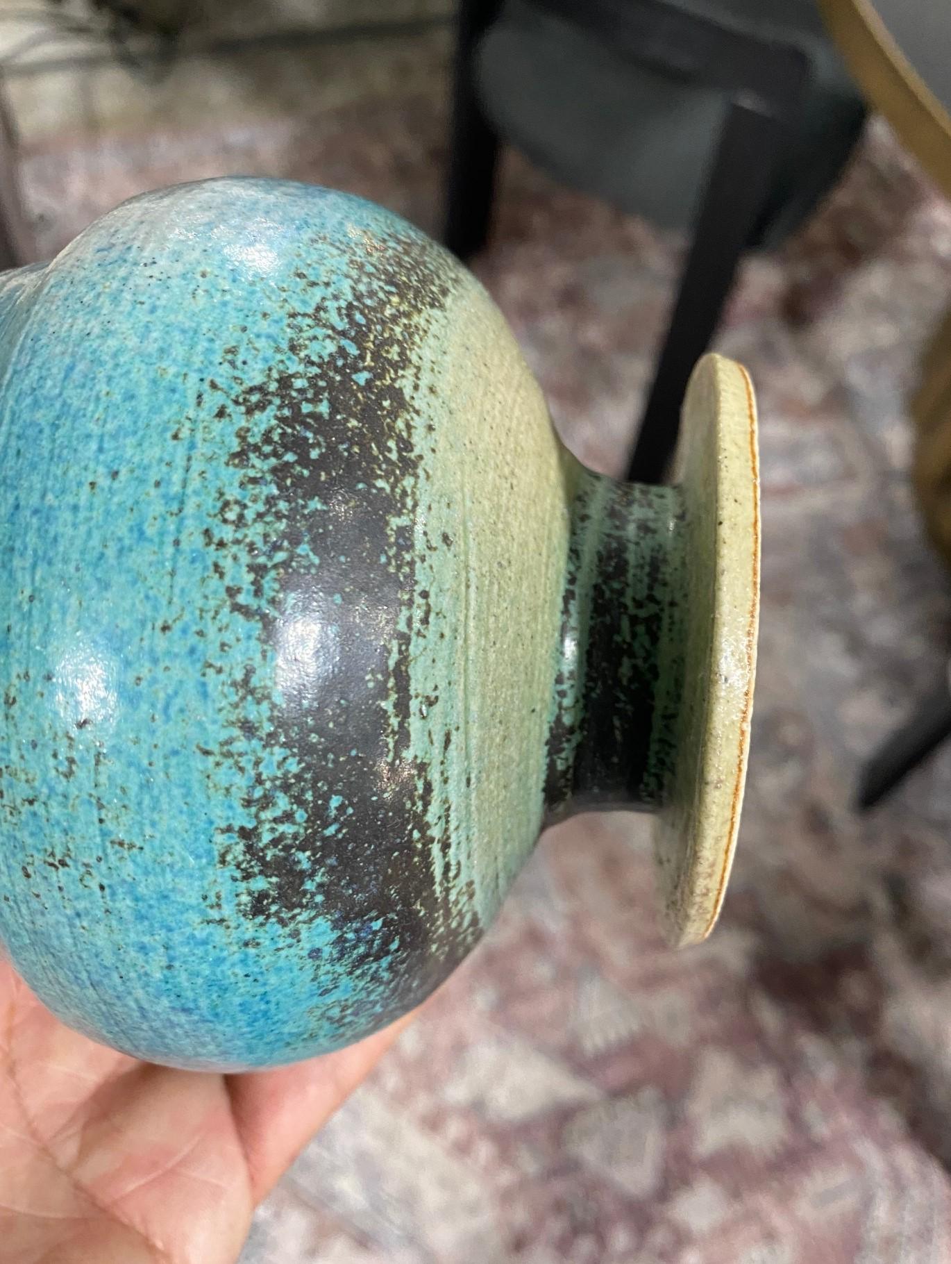 Stoneware Annikki Hovisaari Signed Arabia Finland Scandinavian Modern Studio Pottery Vase For Sale