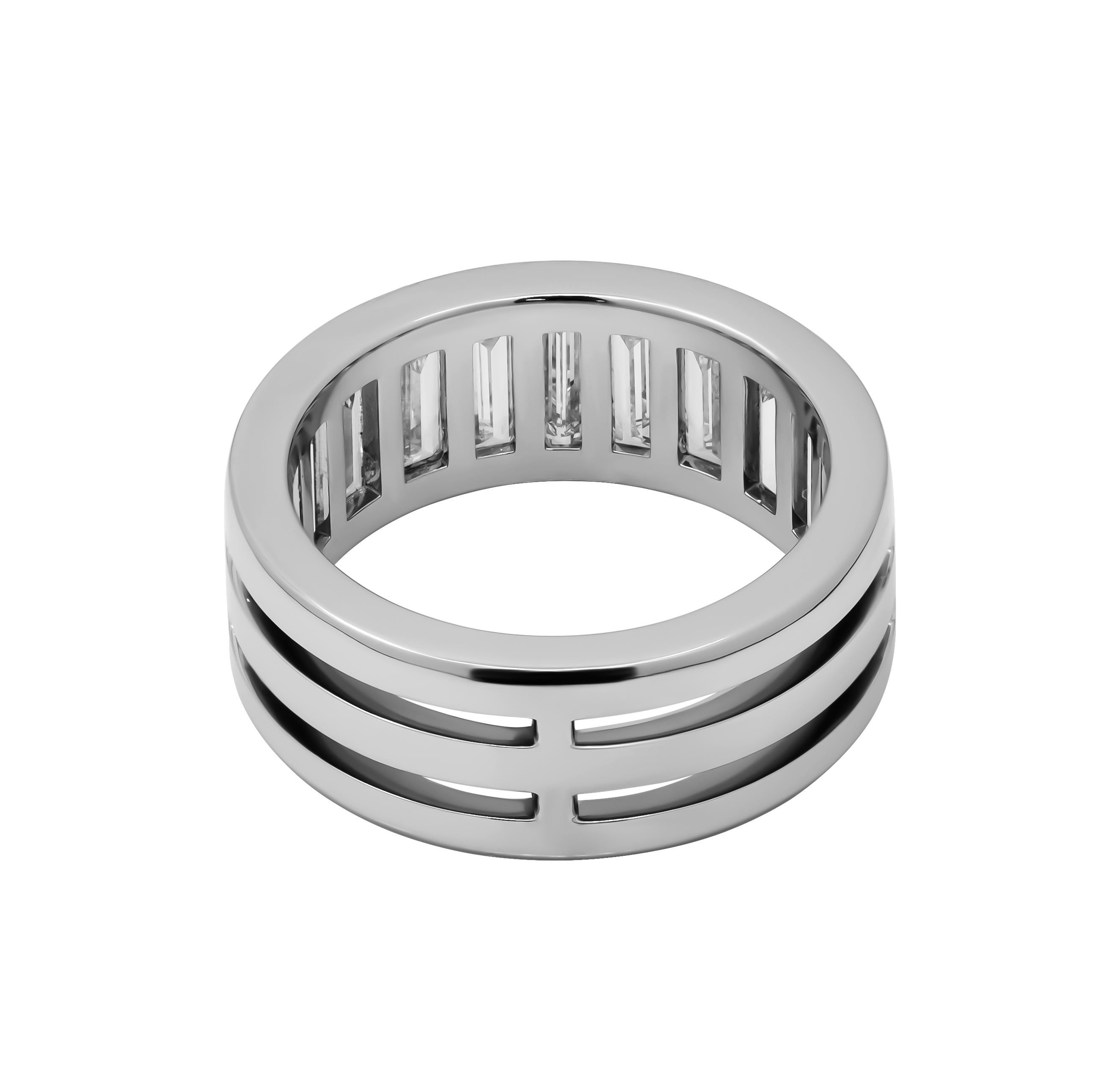 Modern Anniversary Band in Platinum with Baguette Diamonds For Sale