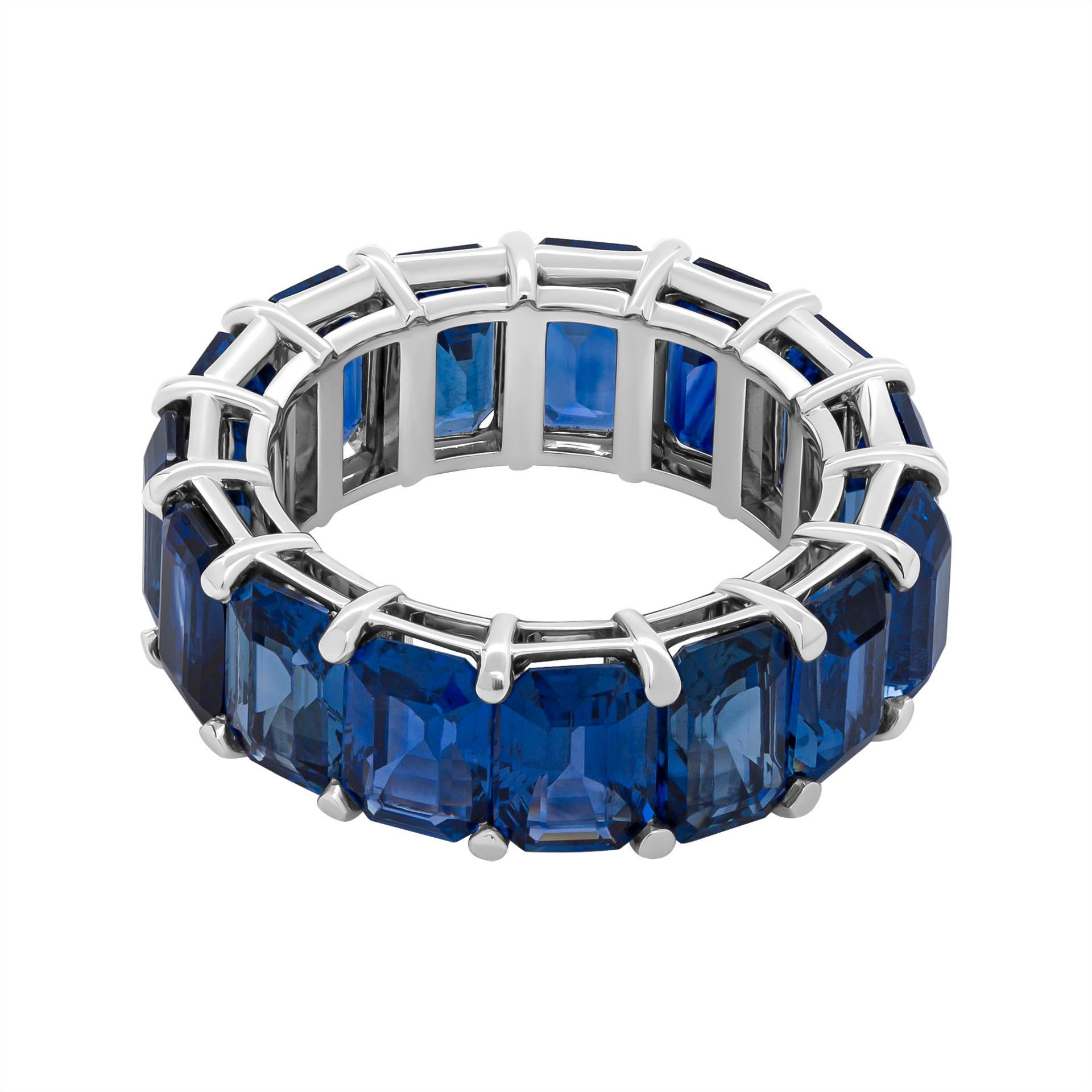 Emerald Cut Anniversary Band in PT950 with Blue Sapphires For Sale