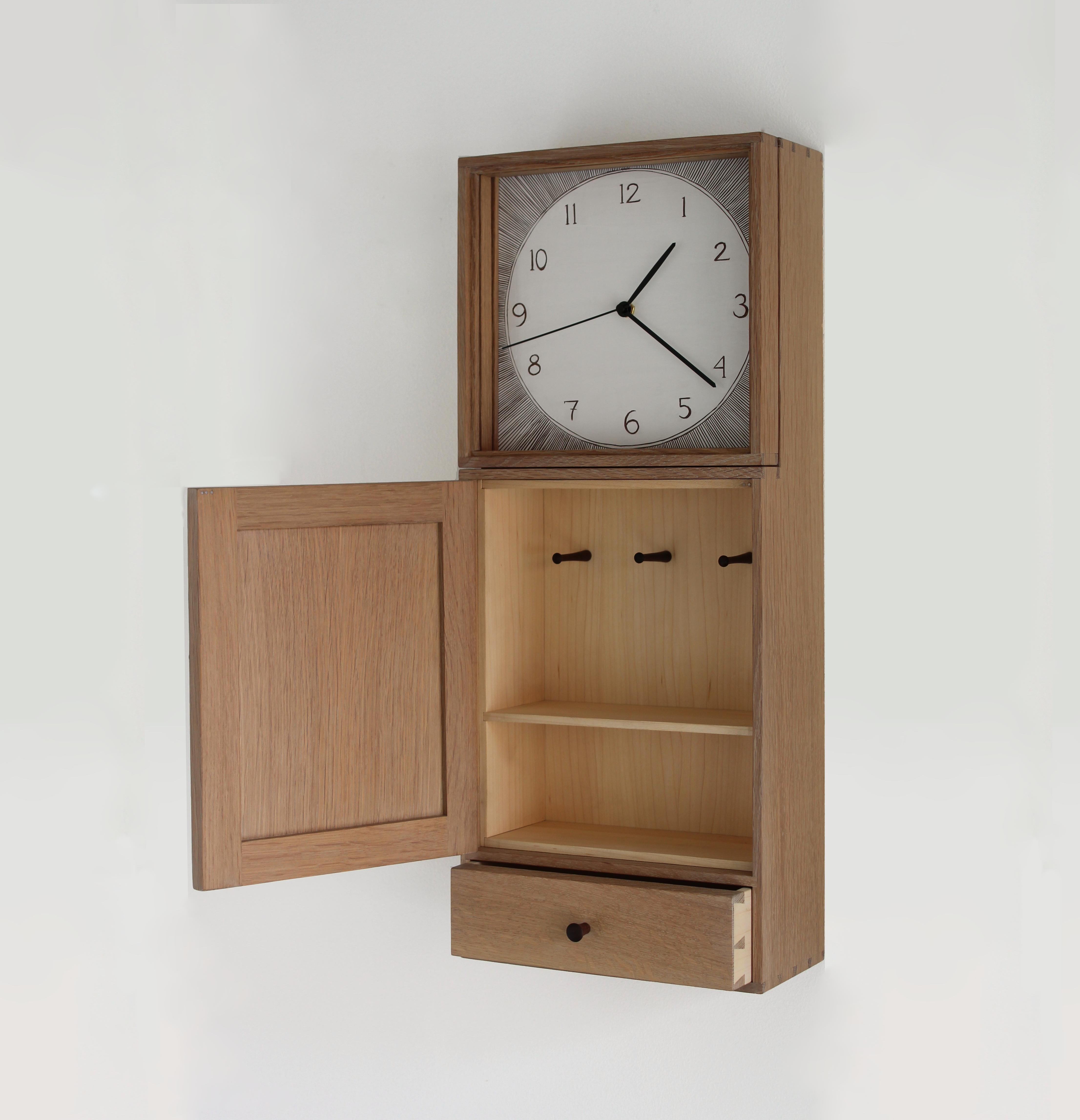Woodwork Anniversary Clock - Modern Shaker Wall-Mounted Clock Cabinet by Kierstin Siegl  For Sale