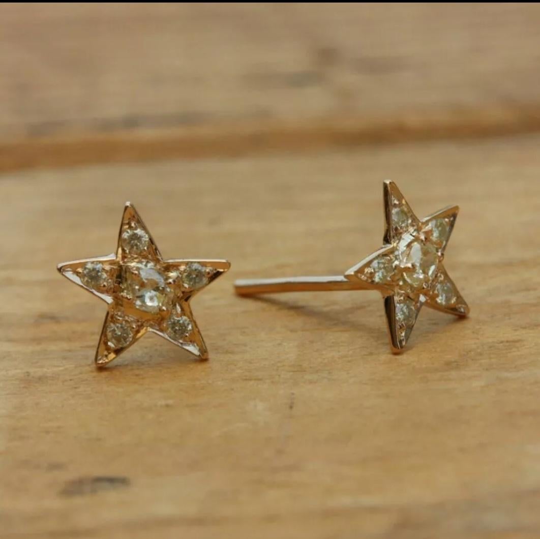 Clous d'oreilles étoile en or rose 14 carats, cadeau d'anniversaire pour mère en vente 4