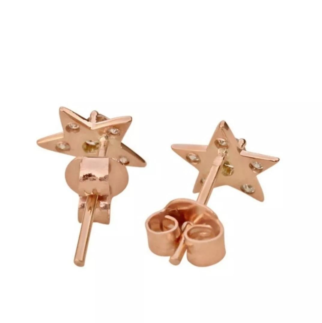 Clous d'oreilles étoile en or rose 14 carats, cadeau d'anniversaire pour mère Unisexe en vente