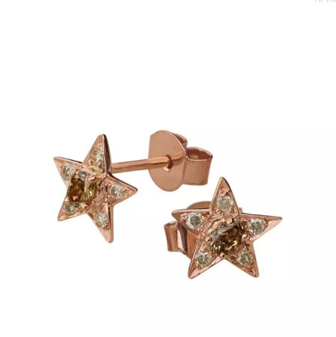 Clous d'oreilles étoile en or rose 14 carats, cadeau d'anniversaire pour mère en vente 3