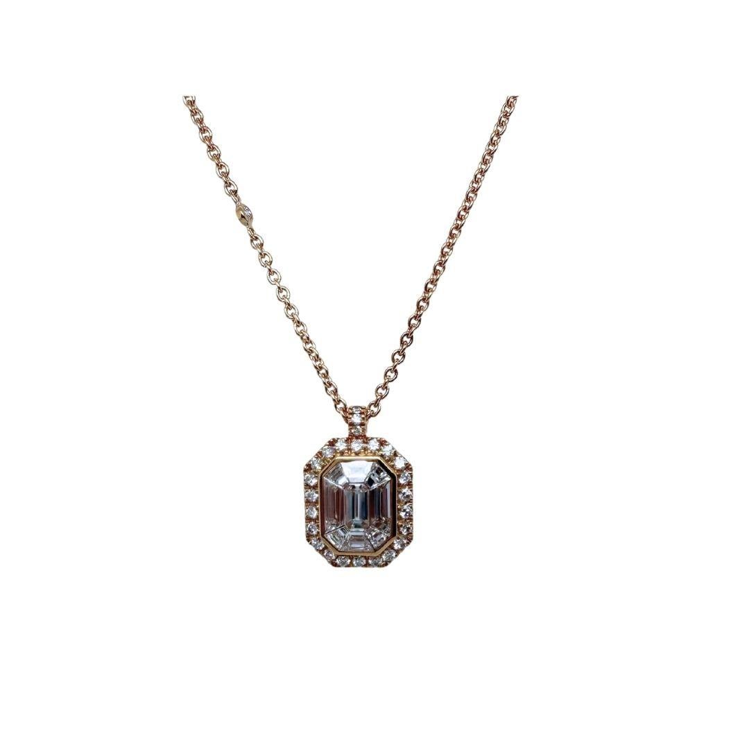 Dieses Collier mit Diamant-Anhänger zum Jahrestag verdankt sein Aussehen der natürlichen Farbe des Diamanten G und dem eleganten 18 Karat Roségold, das sich perfekt an die Haut anschmiegt. Sein Preis spiegelt die außergewöhnliche Qualität der