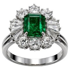 Bague d'anniversaire en or blanc 18 carats avec émeraude naturelle 1,27 ct, diamants naturels