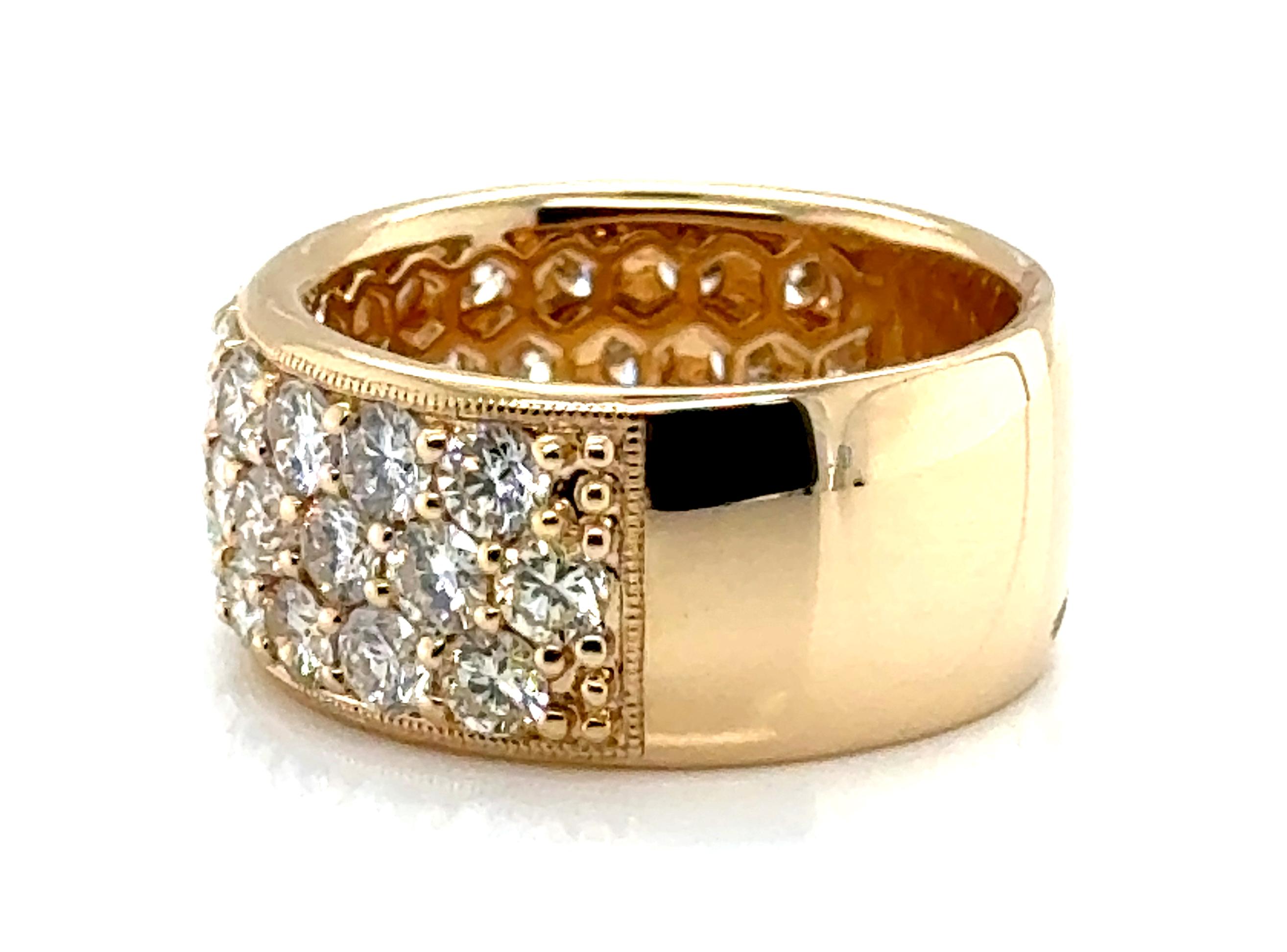 Taille ronde Bague d'anniversaire 3 rangées de diamants minés naturels 3 carats 14 carats, neuve, taille 6,5 en vente