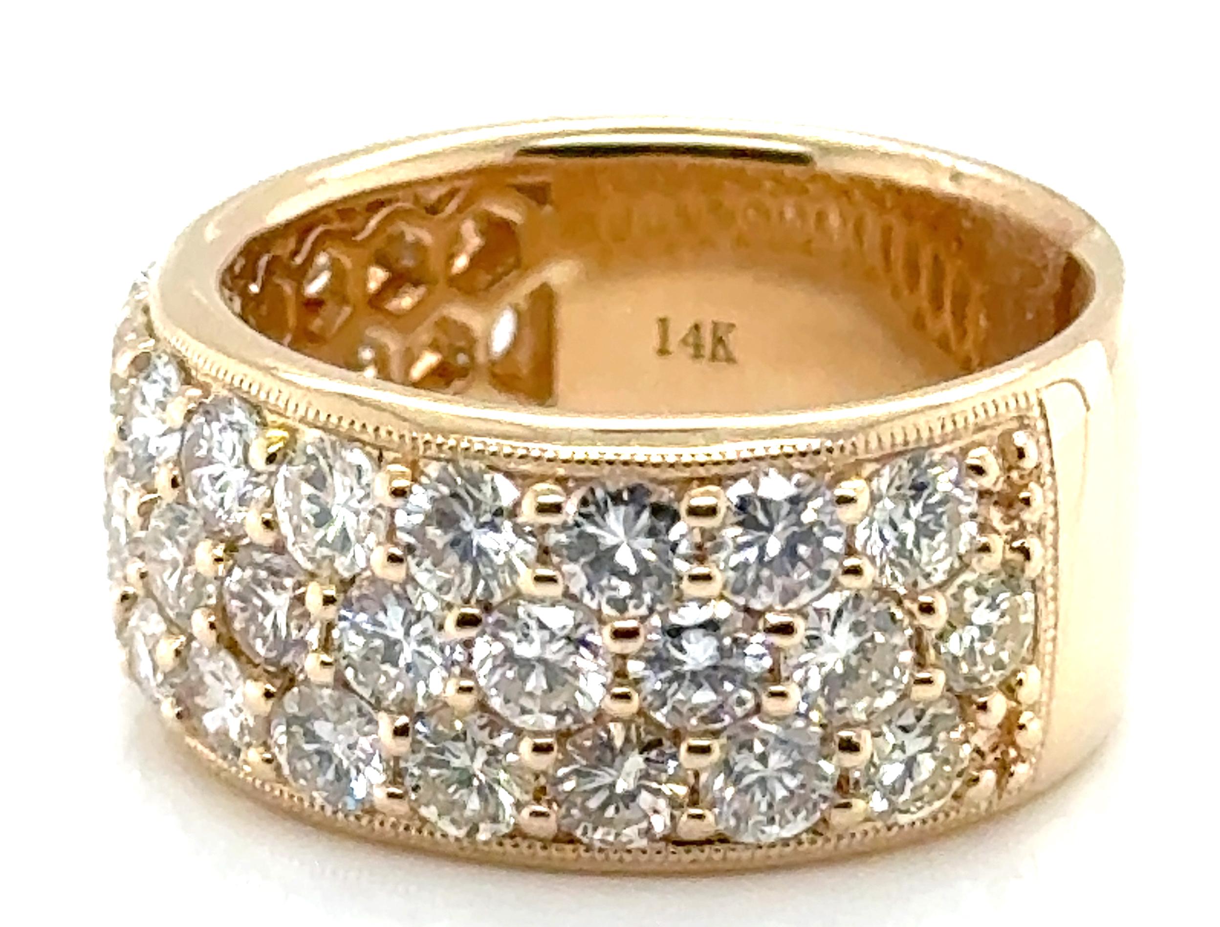 Anniversary Ring 3 Row Natural Mined Diamond Band 3ct 14K Brand New Size 6.5 In New Condition For Sale In Dearborn, MI