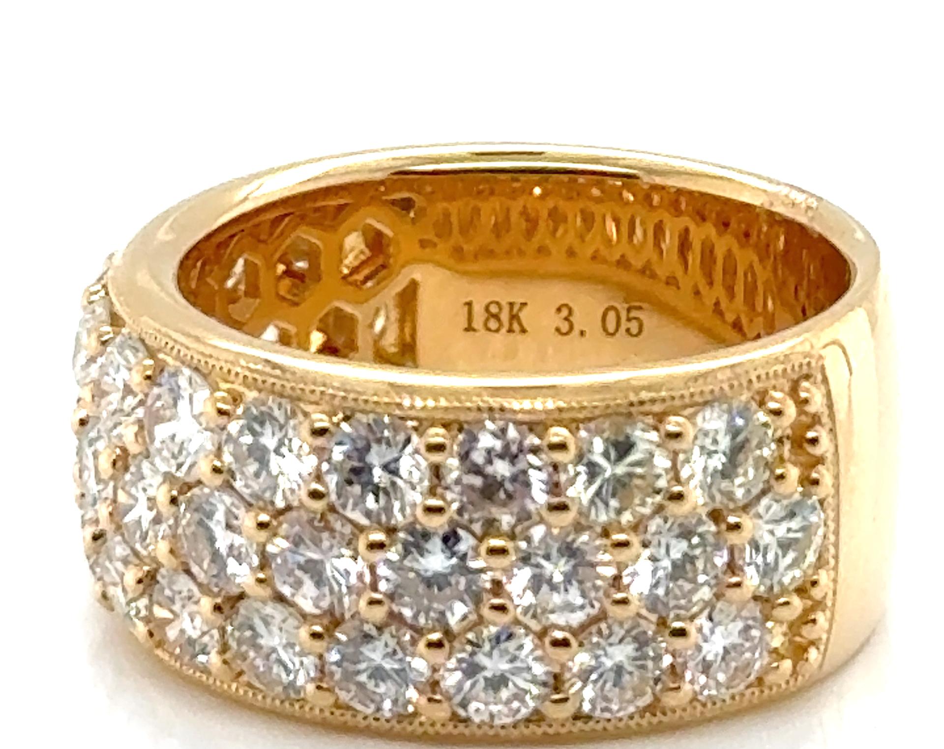 Anniversary Ring 3 Row Natural Mined Diamond Band 3ct 18K Brand New Size 6.25 In New Condition For Sale In Dearborn, MI