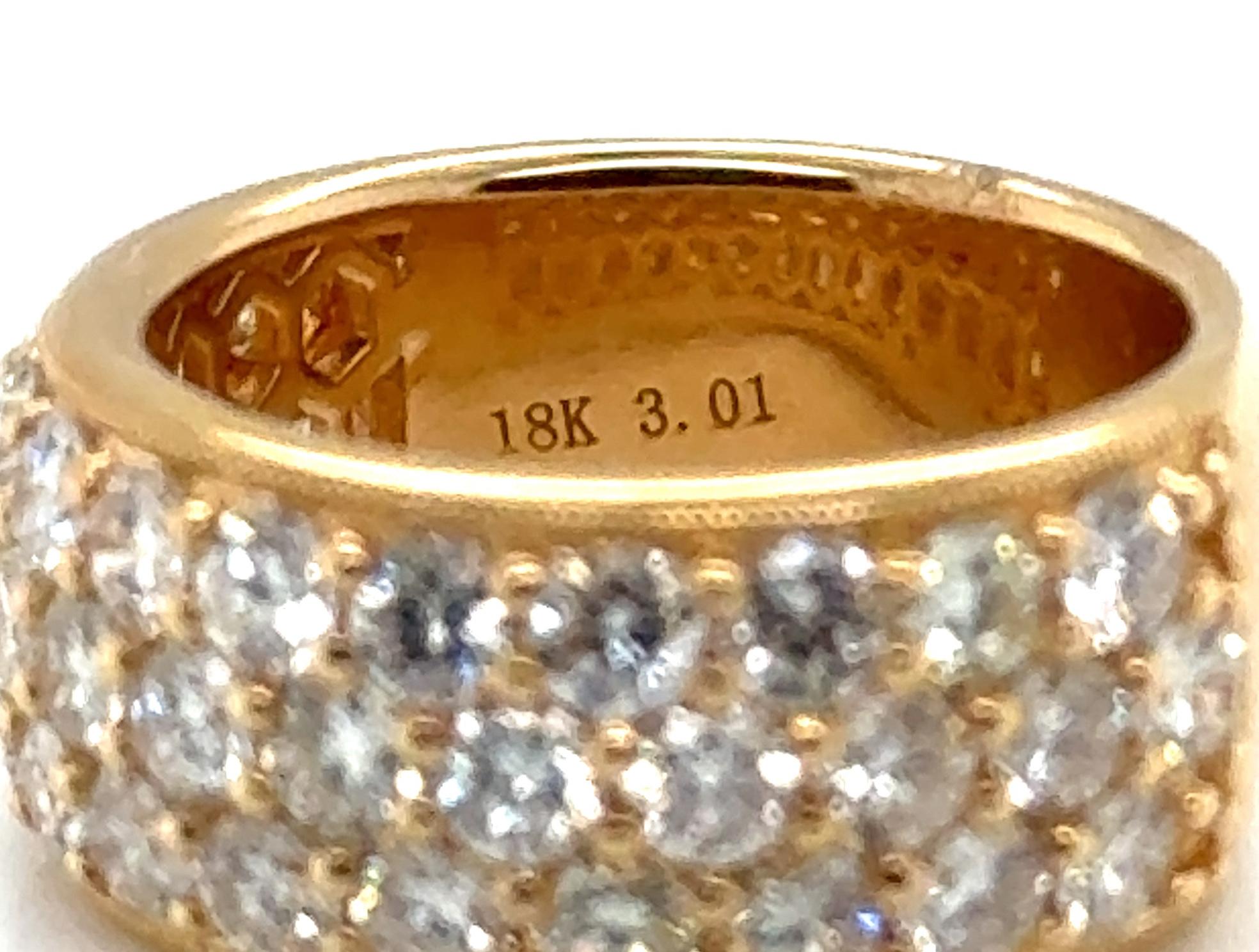Anniversary Ring 3 Row Natural Mined Diamond Band 3ct 18K Brand New Size 6.25 In New Condition For Sale In Dearborn, MI