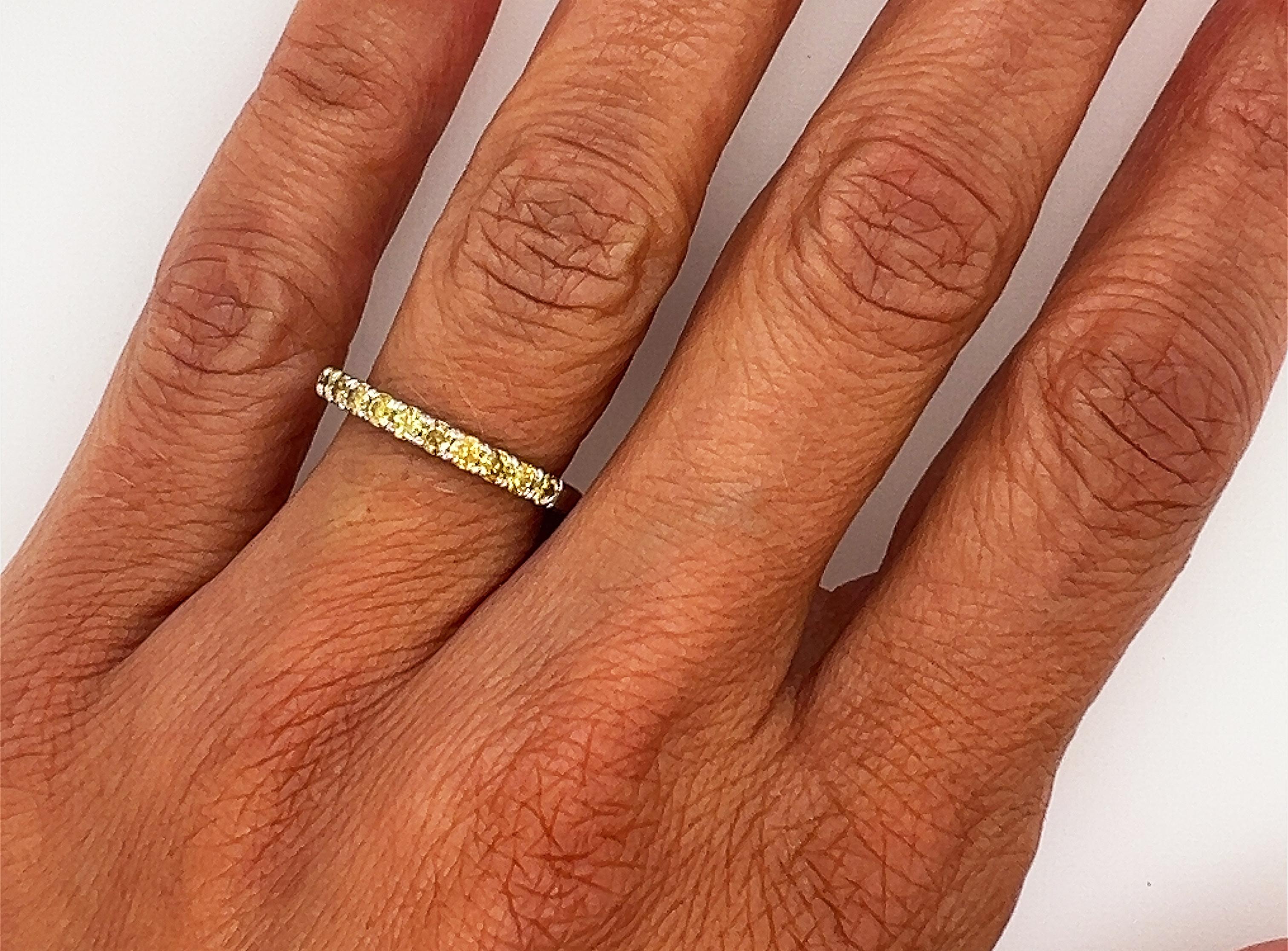 Anniversary Ring Natural Fancy Vivid Deep Yellow Diamond Band .48ct 14K For Sale 1