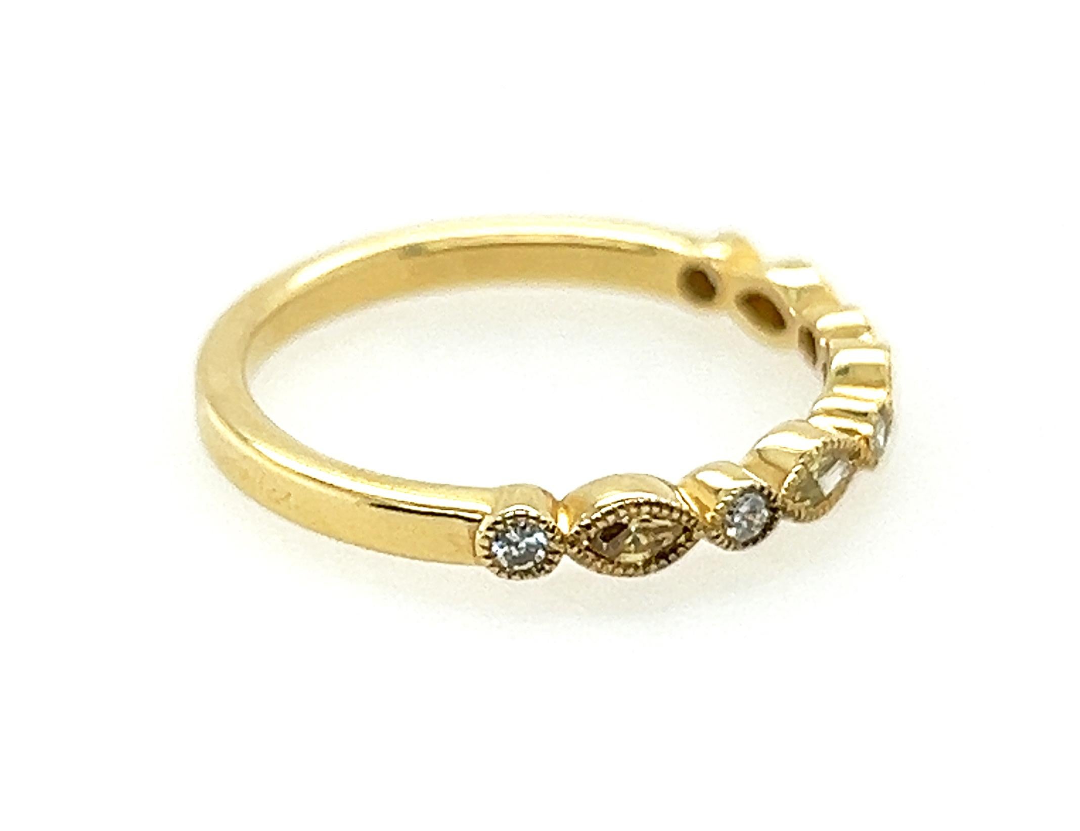 Women's Anniversary Ring Natural Fancy Vivid Deep Yellow Marquise Diamonds .28ct 14K For Sale