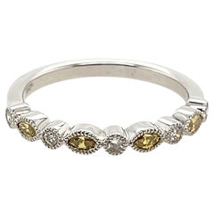Used Anniversary Ring Natural Fancy Vivid Deep Yellow Marquise Diamonds .28ct