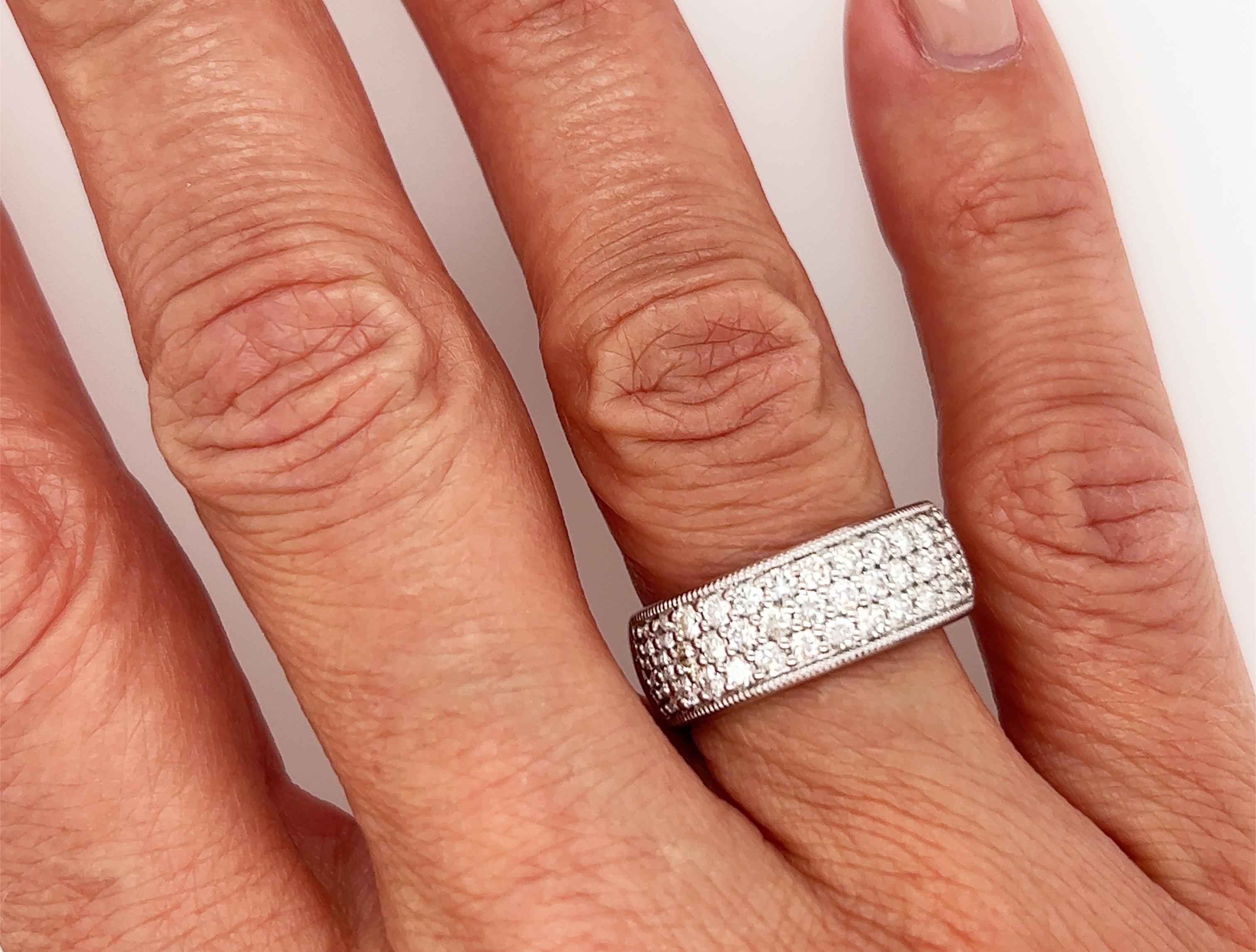 Women's Anniversary Wedding Ring Diamond Band .98ct 14K White Gold Brand New Size 7 For Sale