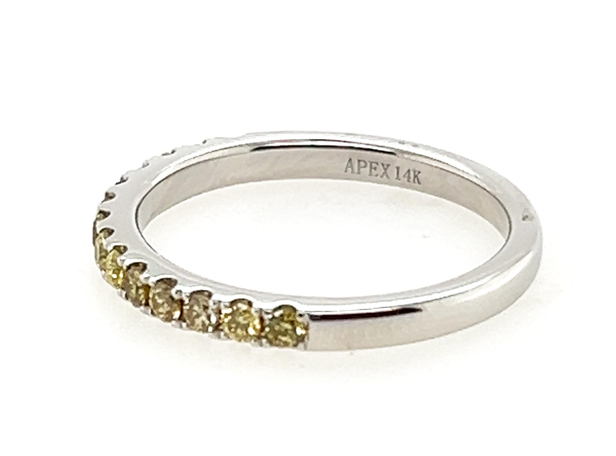 Women's Anniversary Wedding Ring Natural Fancy Vivid Yellow Diamond Band .37ct 14K For Sale