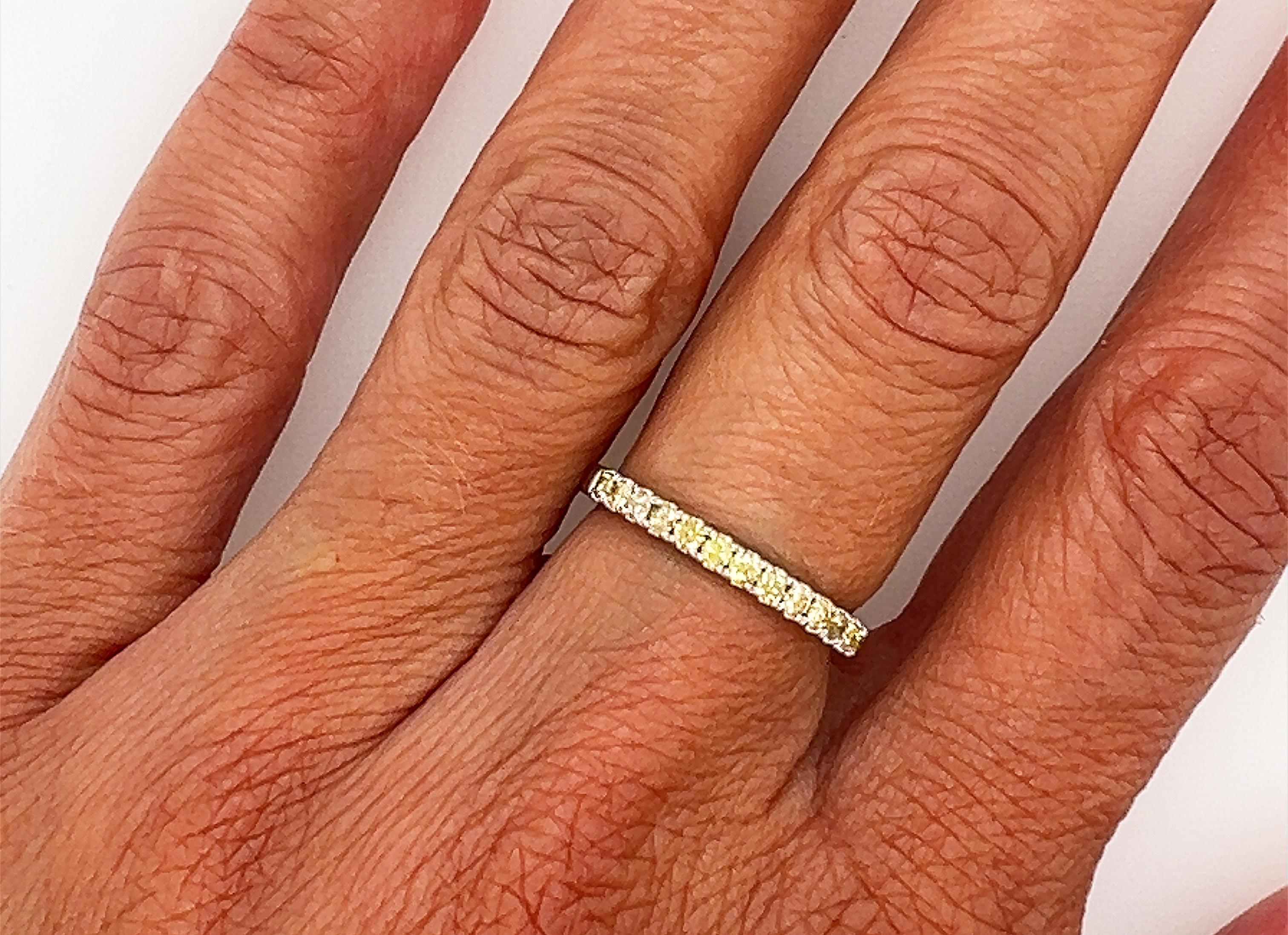 Anniversary Wedding Ring Natural Fancy Vivid Yellow Diamond Band .37ct 14K For Sale 3