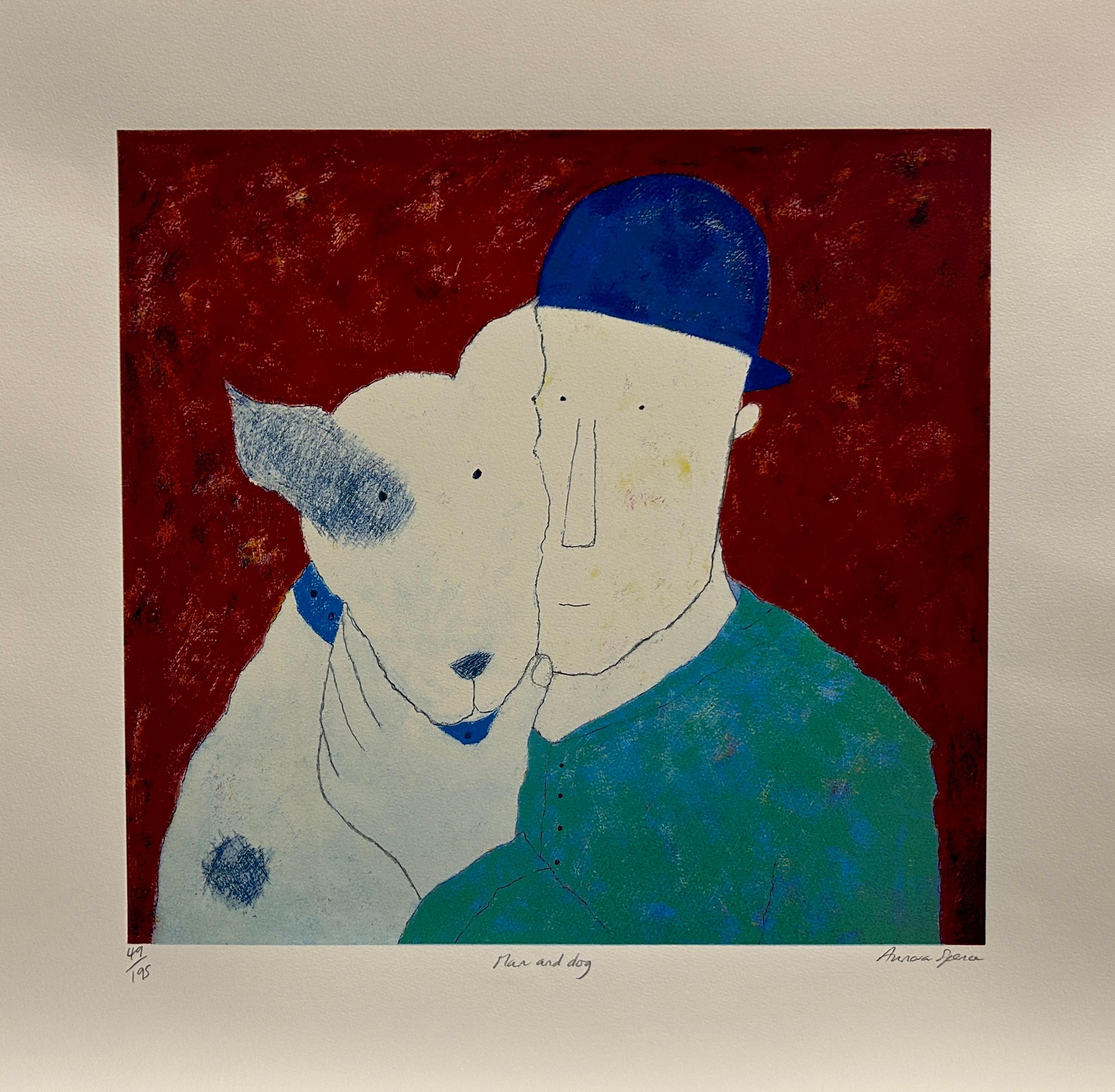 Annora Spence Figurative Print - Man and Dog