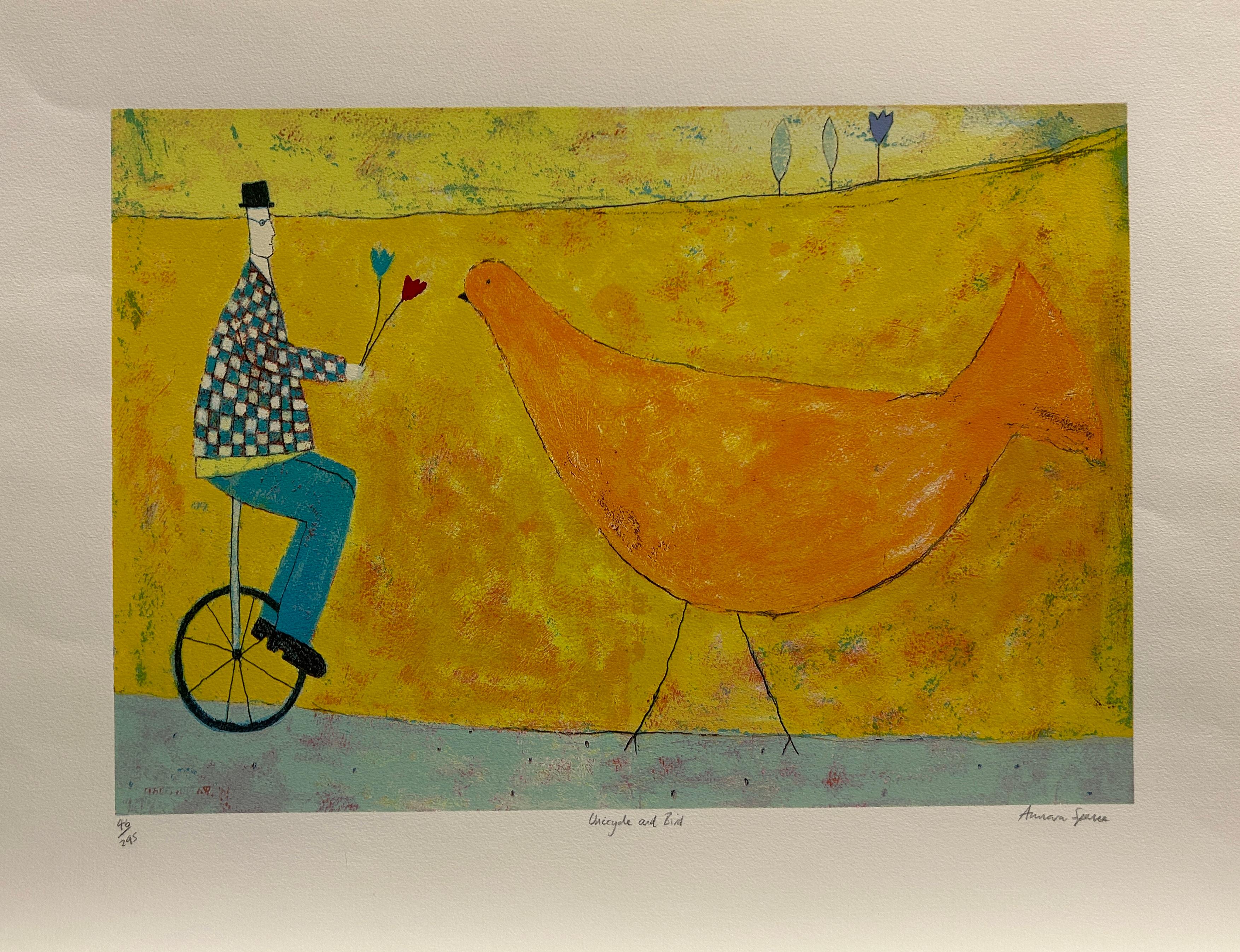 Annora Spence Figurative Print - Unicycle and Bird