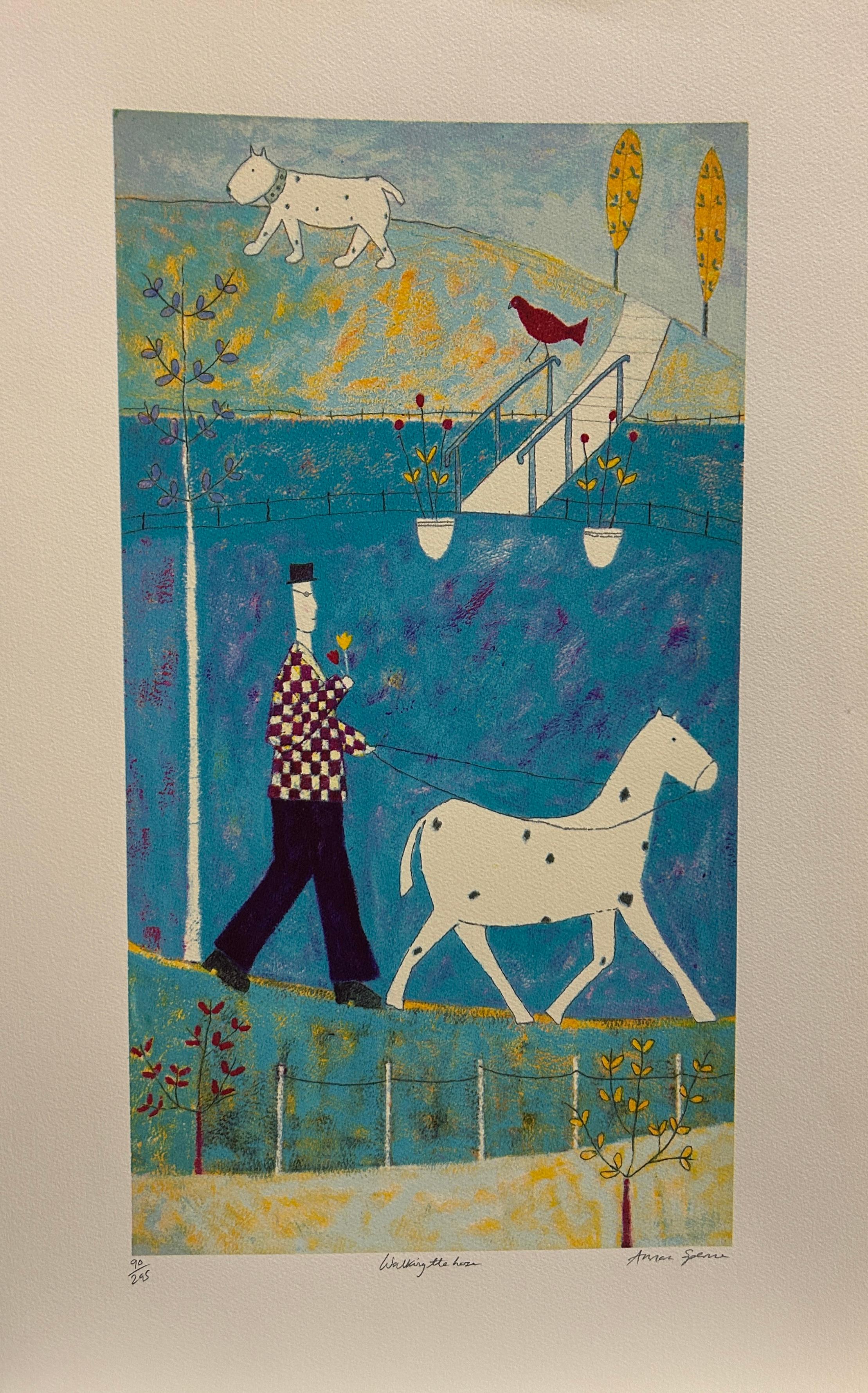 Annora Spence Figurative Print – Spaziergang mit dem Pferd