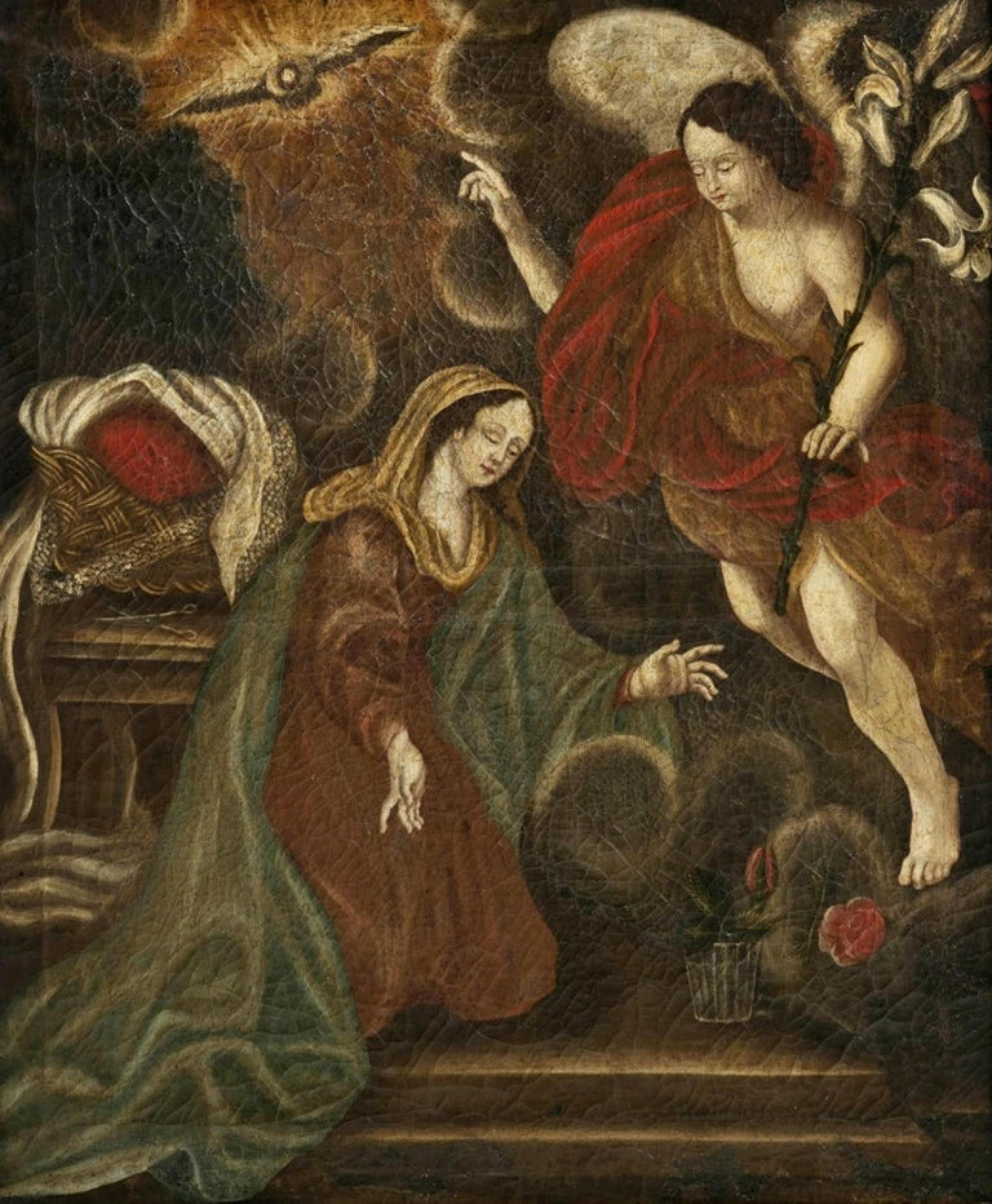Huilé Announcement de l'école italienne huile sur toile, du 17ème siècle en vente